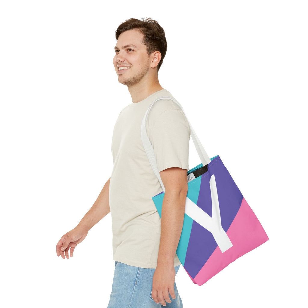 Monogram 'Y' Colorblock Tote Bag — Personalized Initial Y Shoulder Tote