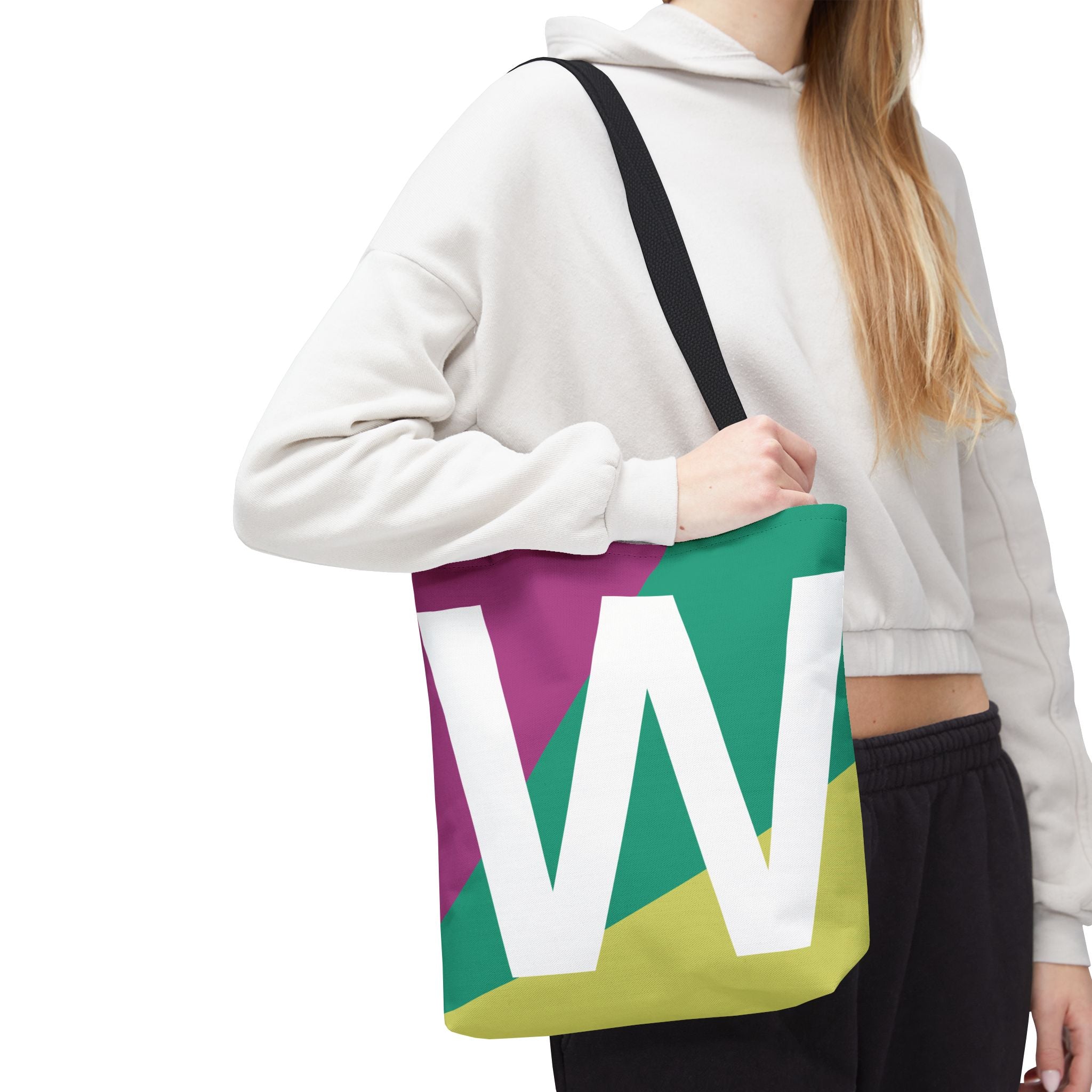 Monogram 'W' Colorblock Tote Bag — Personalized Initial W Shoulder Tote