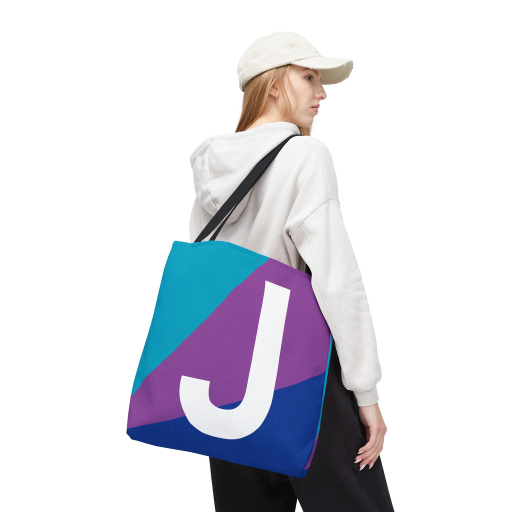 Monogram 'J' Colorblock Tote Bag — Personalized Initial J Shoulder Tote