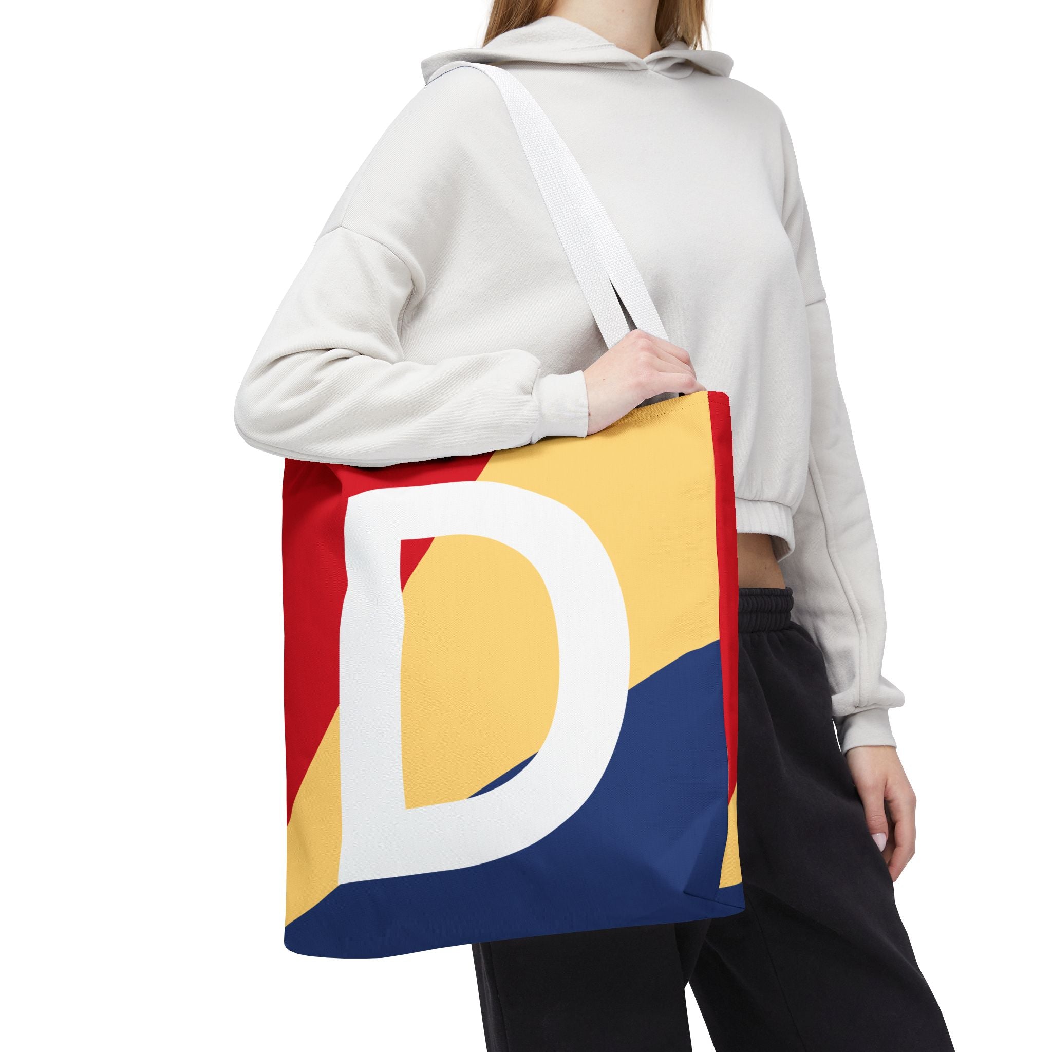 Monogram 'D' Colorblock Tote Bag — Personalized Initial D Shoulder Tote