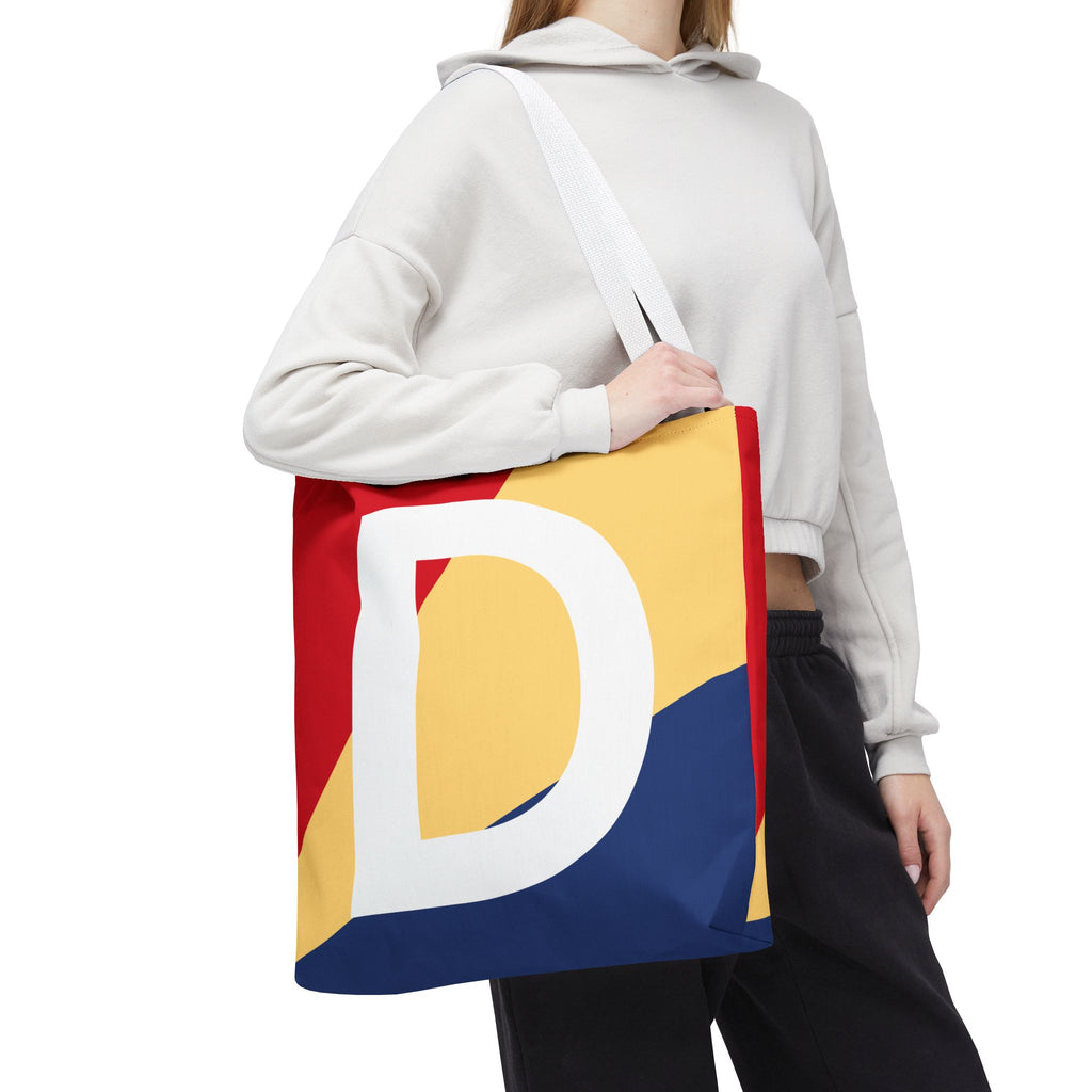 Monogram 'D' Colorblock Tote Bag — Personalized Initial D Shoulder Tote