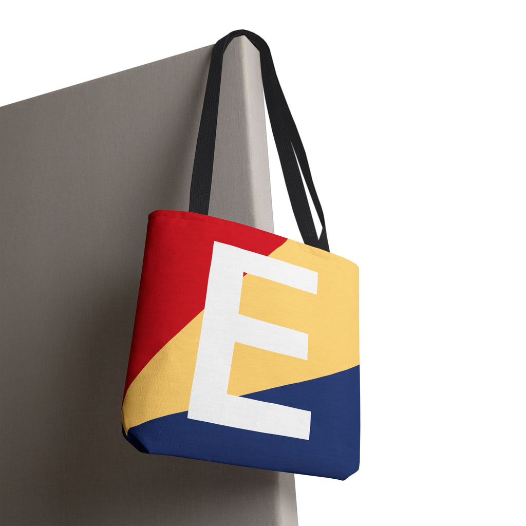 Monogram 'E' Colorblock Tote Bag — Personalized Initial E Shoulder Tote
