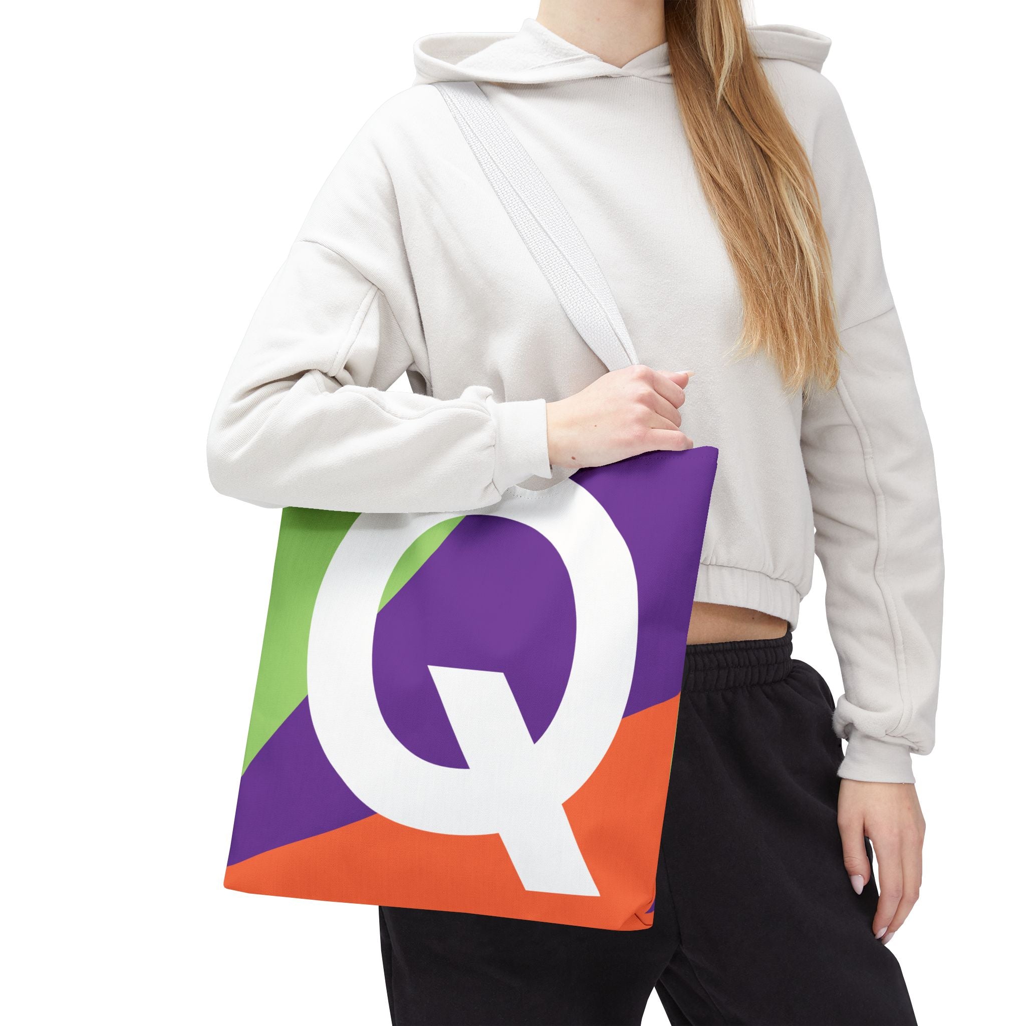 Monogram 'Q' Colorblock Tote Bag — Personalized Initial Q Shoulder Tote