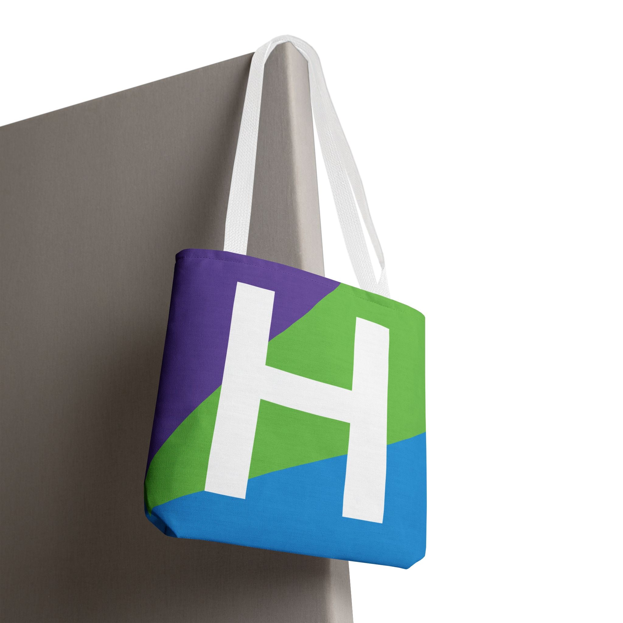 Monogram 'H' Colorblock Tote Bag — Personalized Initial H Shoulder Tote