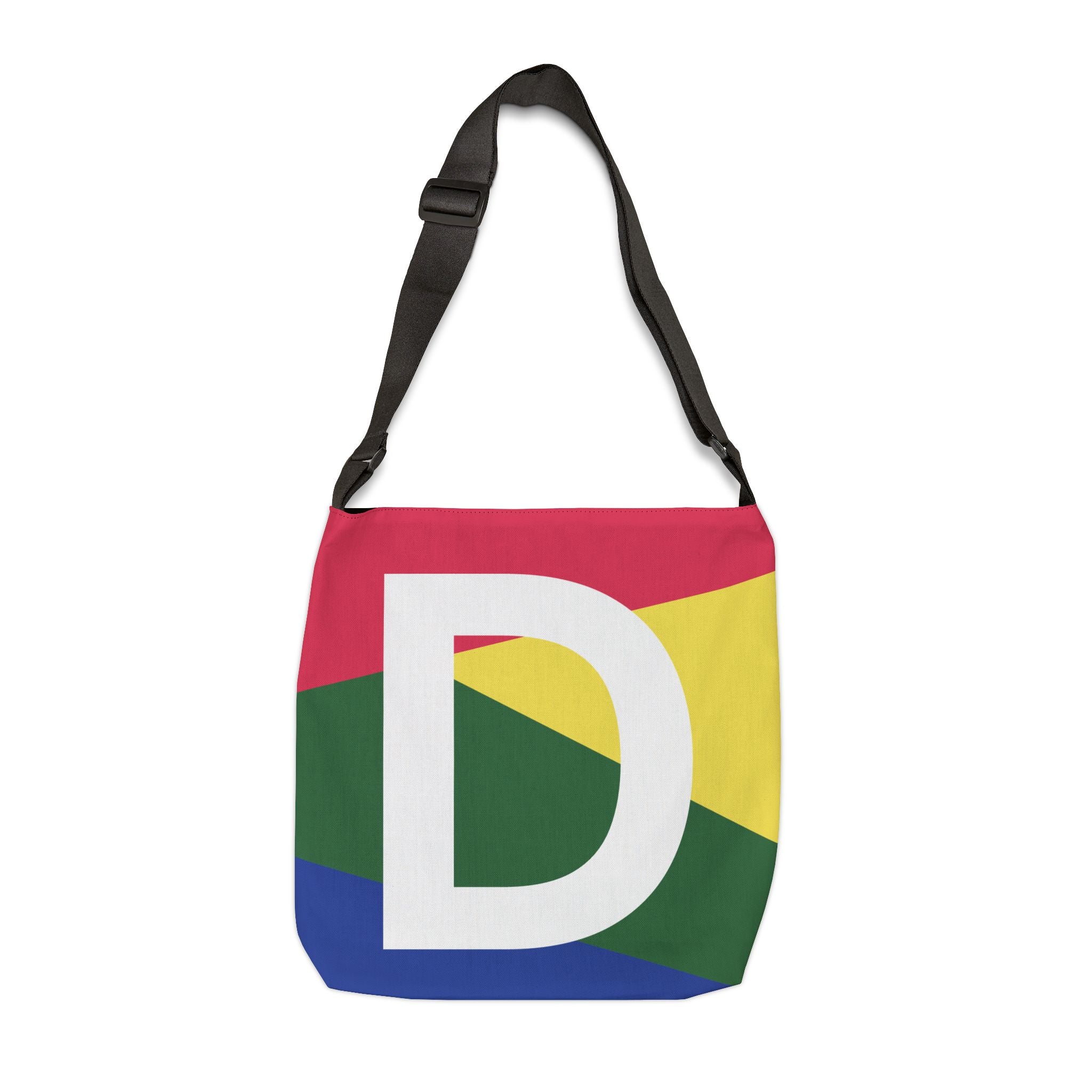 Initial Letter 'D' Colorblock Adjustable Tote Bag — Monogram Alphabet Shoulder Bag