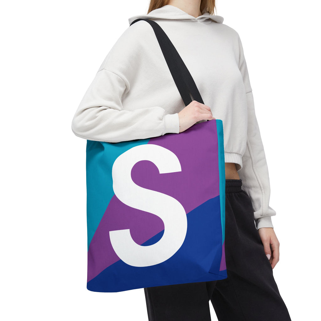 Monogram 'S' Colorblock Tote Bag — Personalized Initial S Shoulder Tote