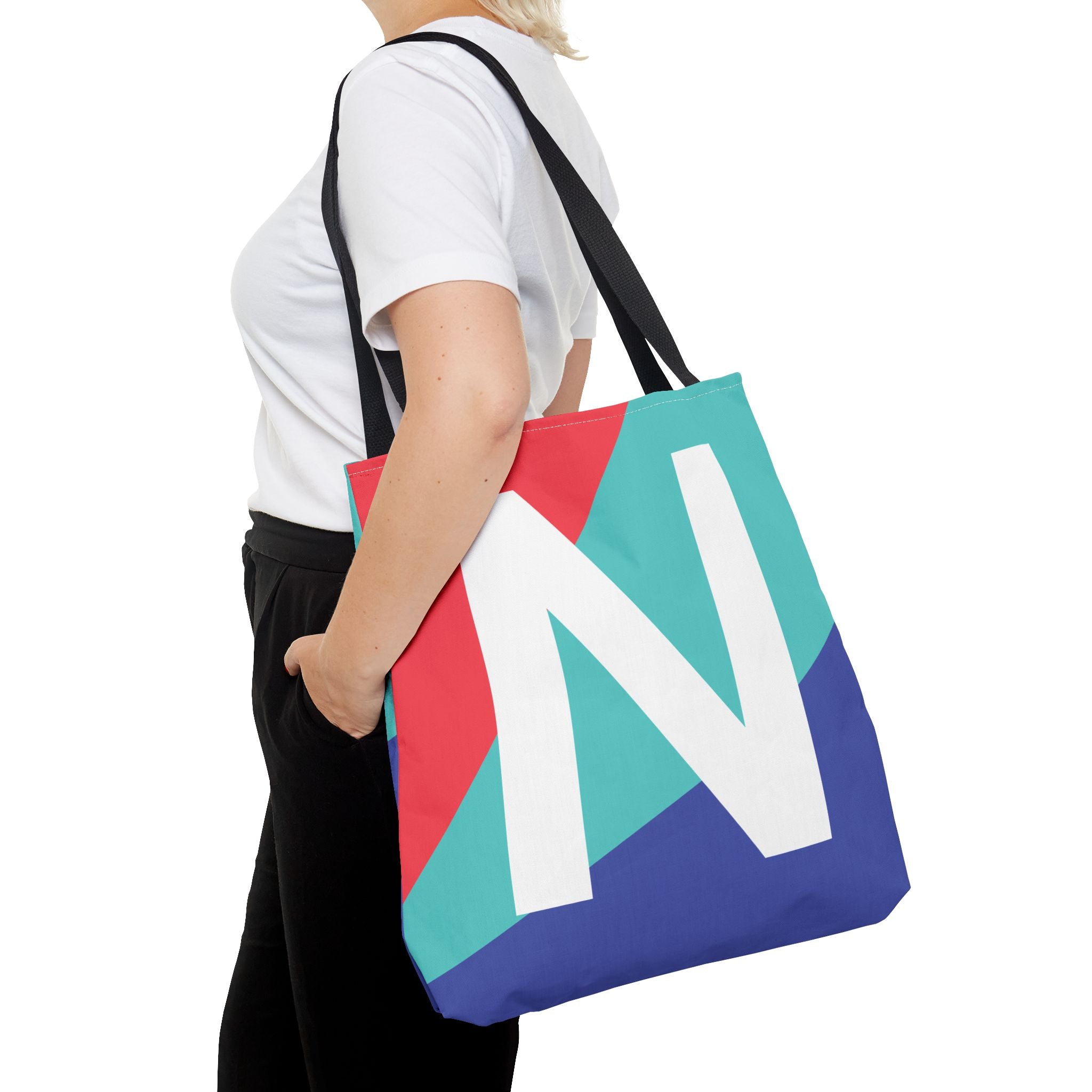 Monogram 'N' Colorblock Tote Bag — Personalized Initial N Shoulder Tote