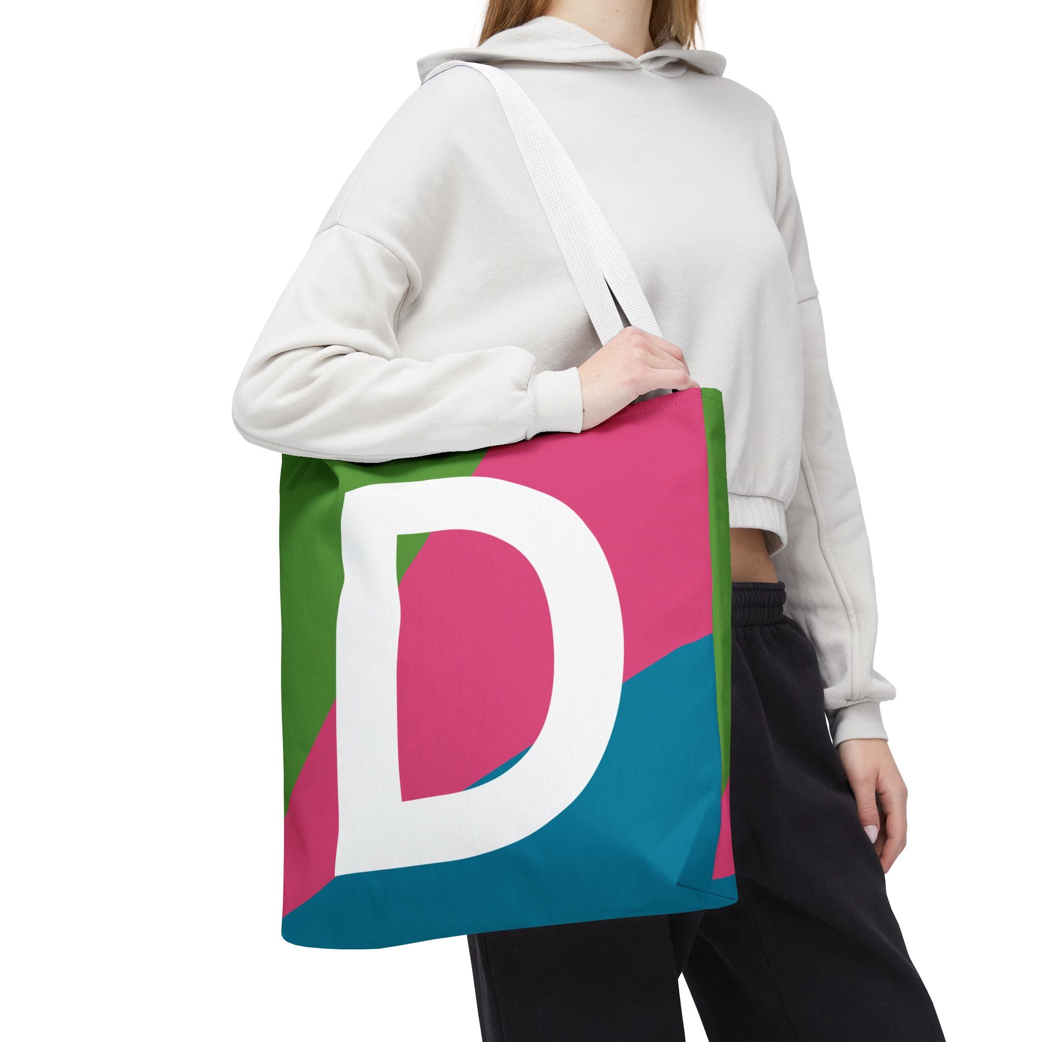Monogram 'D' Colorblock Tote Bag — Personalized Initial D Shoulder Tote