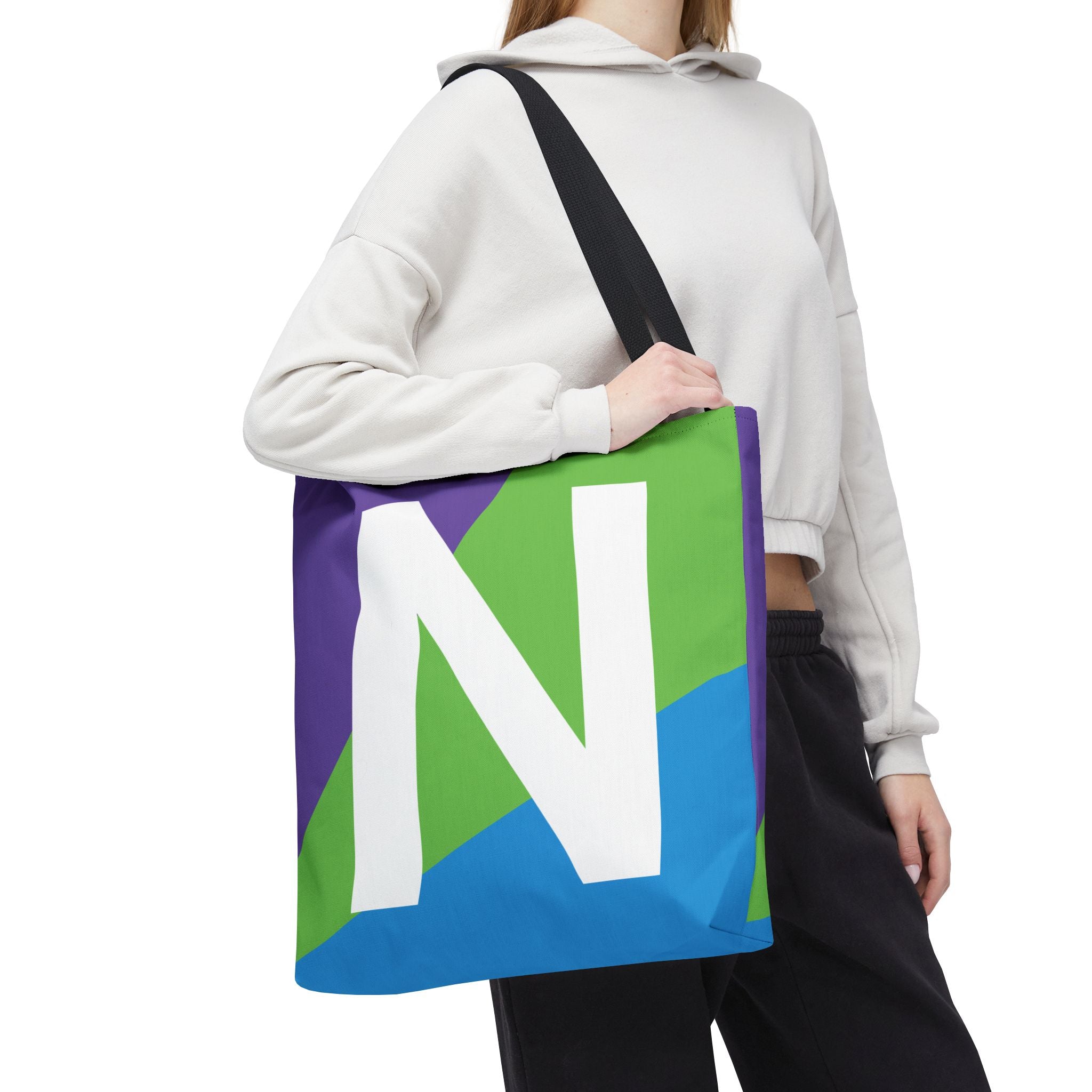 Monogram 'N' Colorblock Tote Bag — Personalized Initial N Shoulder Tote