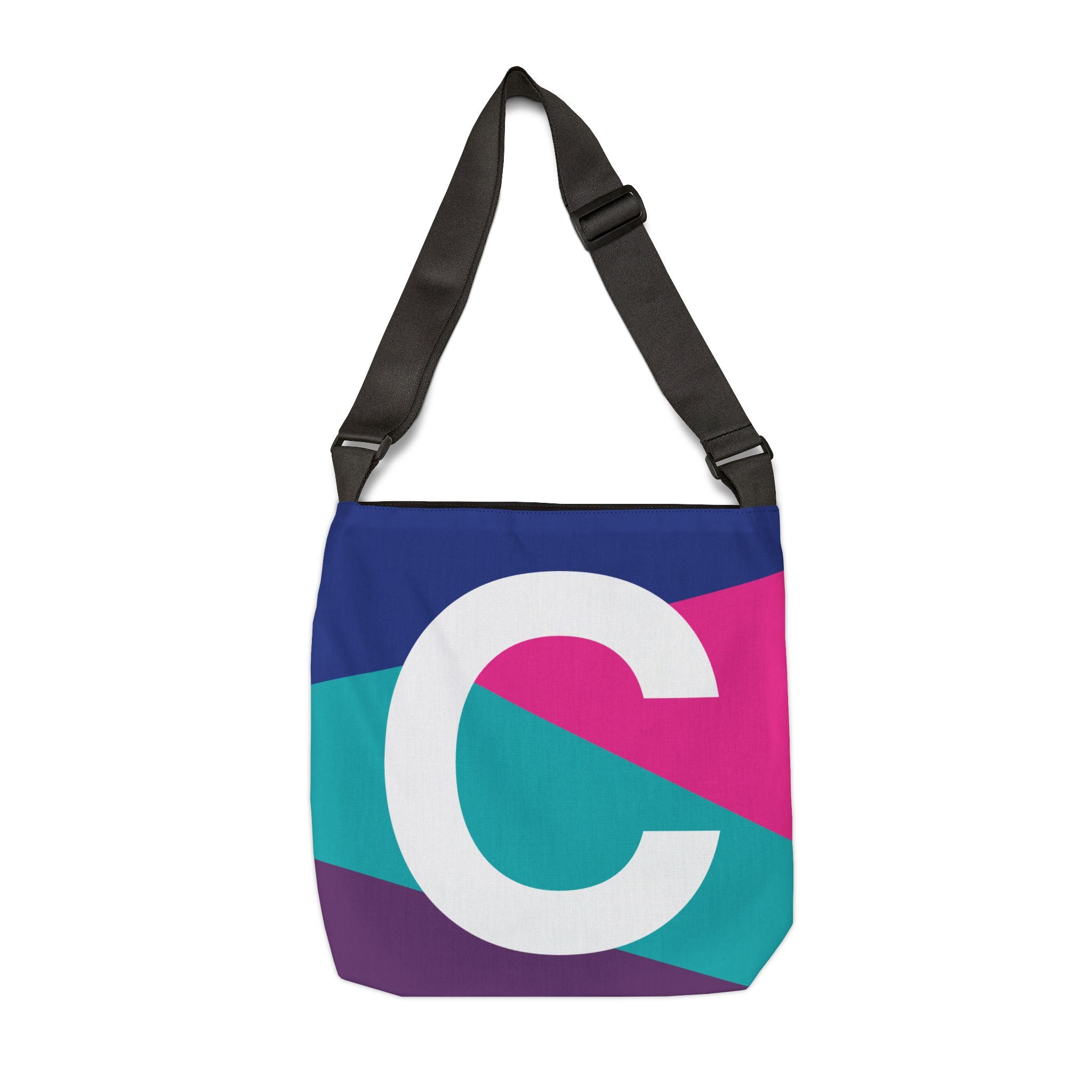 Initial Letter 'C' Colorblock Adjustable Tote Bag — Monogram Alphabet Shoulder Bag