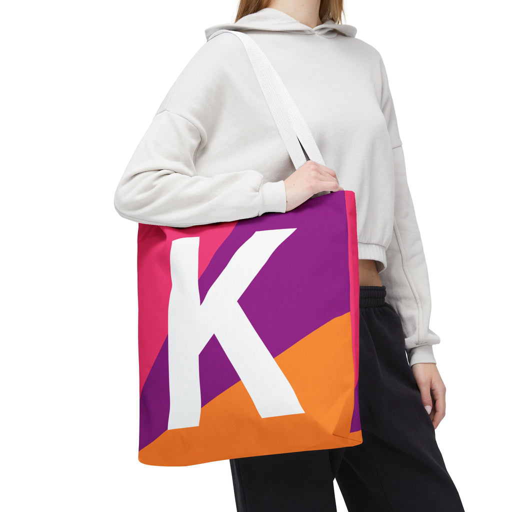 Monogram 'K' Colorblock Tote Bag — Personalized Initial K Shoulder Tote