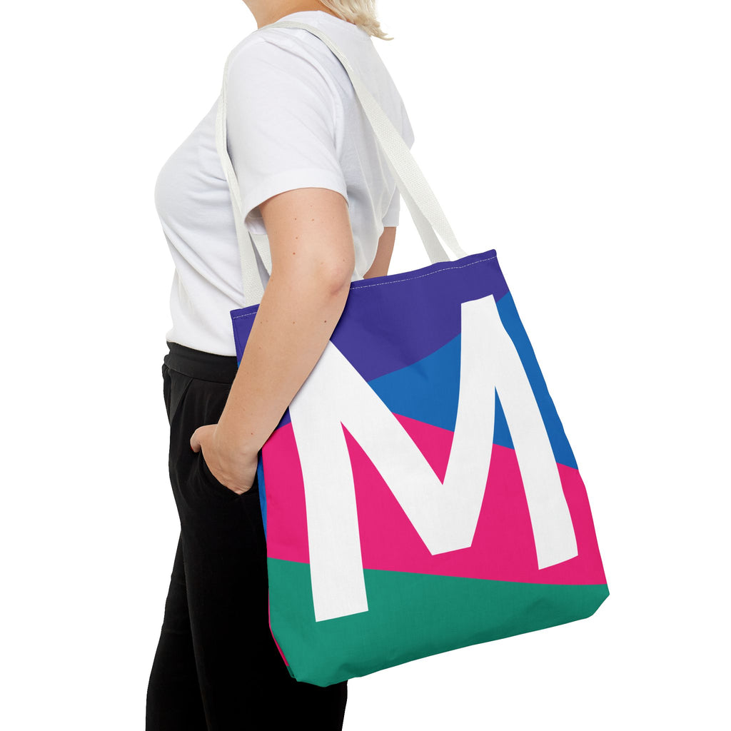 Monogram 'M' Colorblock Tote Bag — Personalized Initial M Shoulder Tote