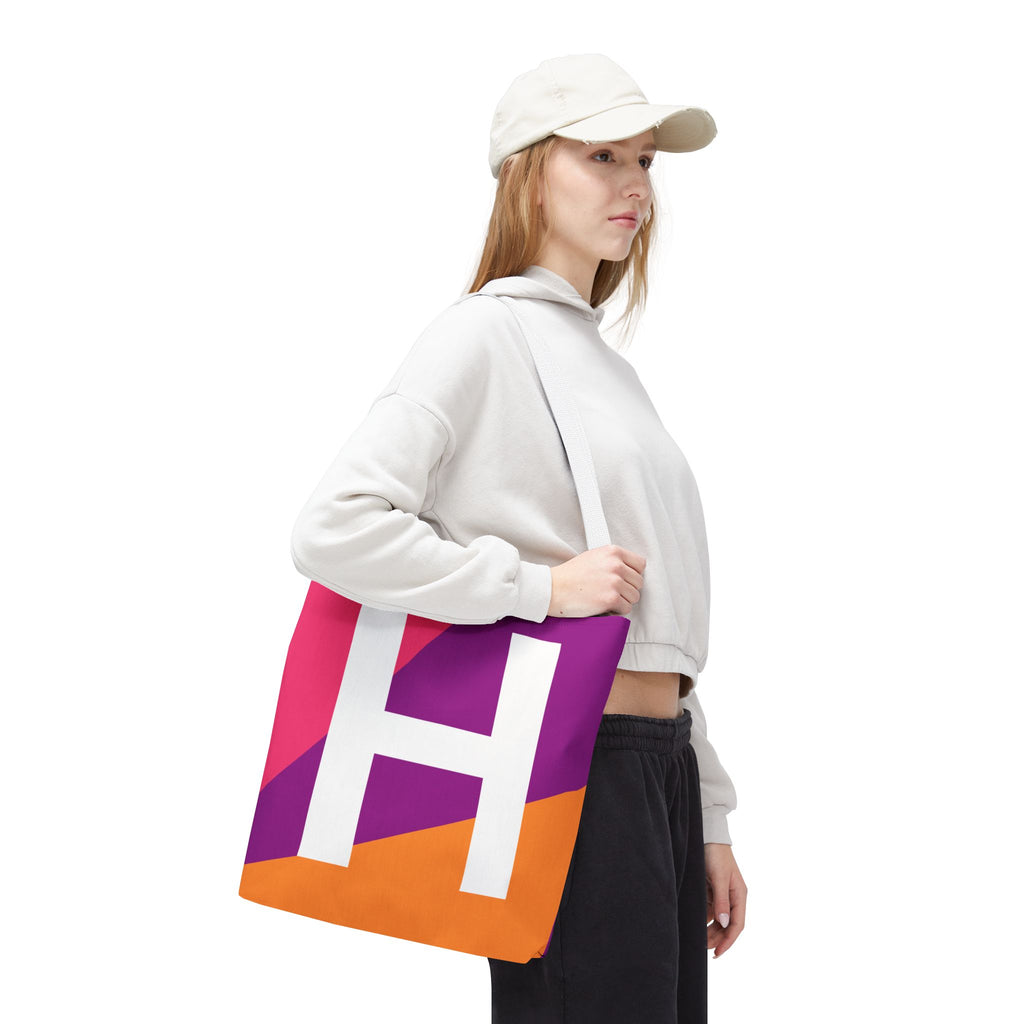 Monogram 'H' Colorblock Tote Bag — Personalized Initial H Shoulder Tote