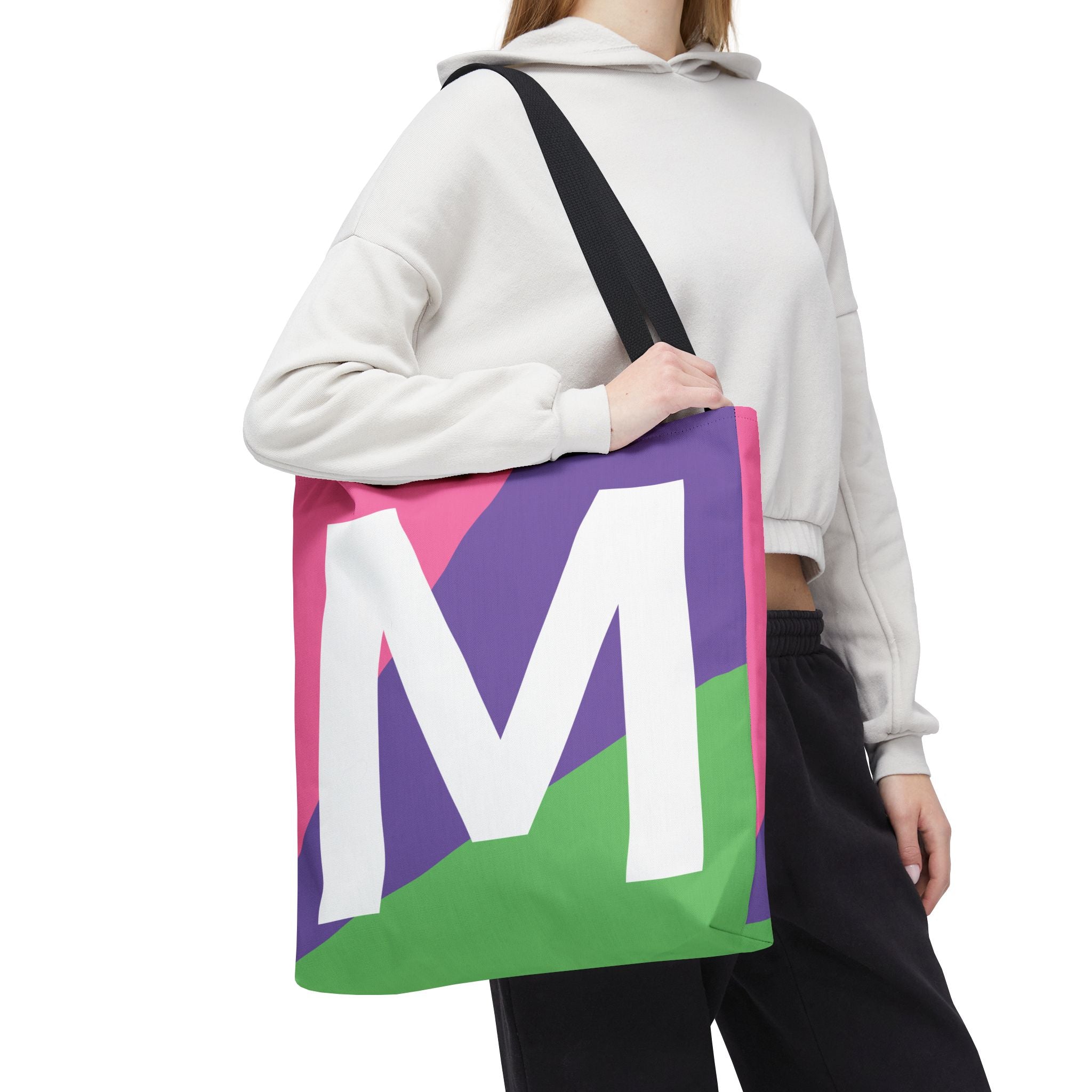 Monogram 'M' Colorblock Tote Bag — Personalized Initial M Shoulder Tote