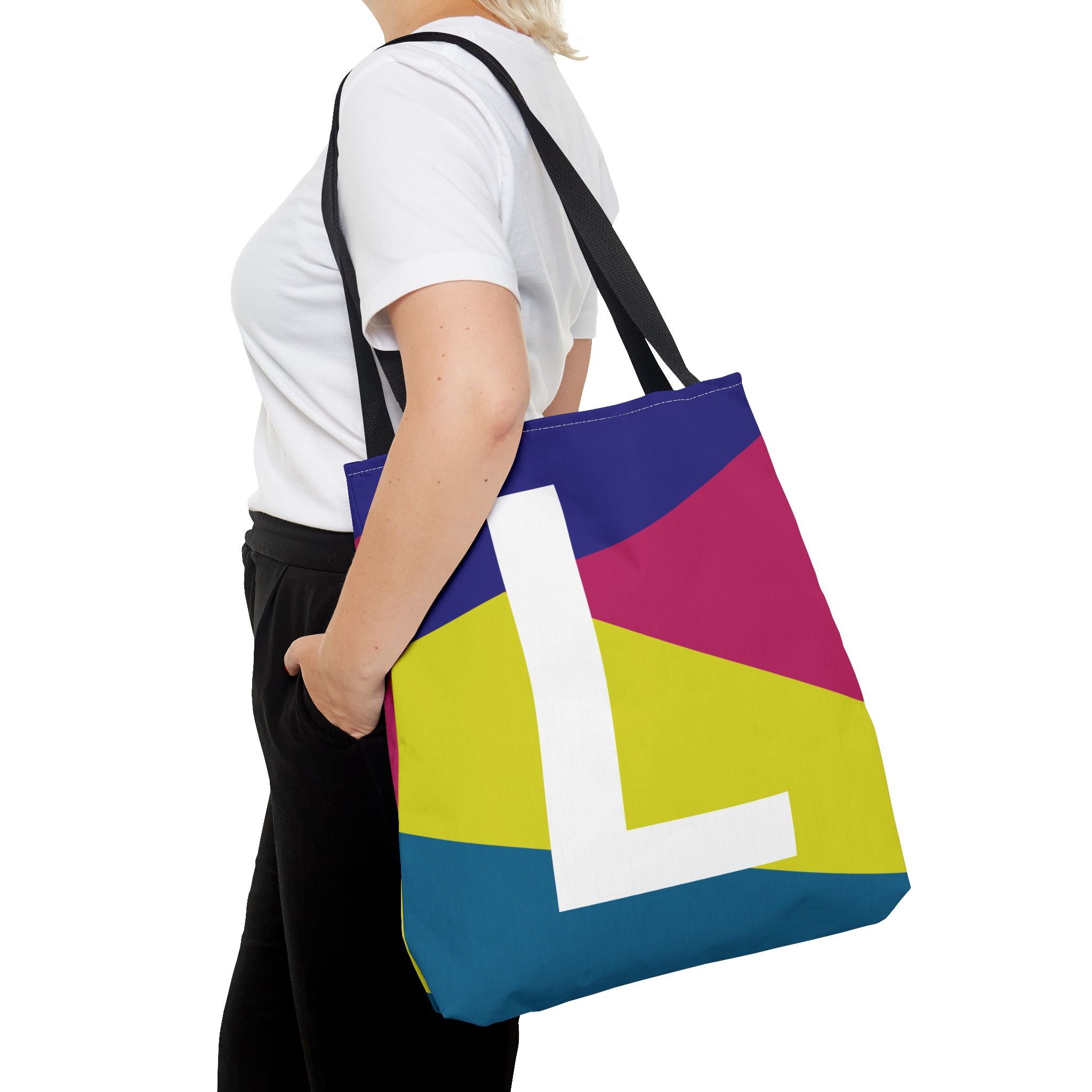 Monogram 'L' Colorblock Tote Bag — Personalized Initial L Shoulder Tote