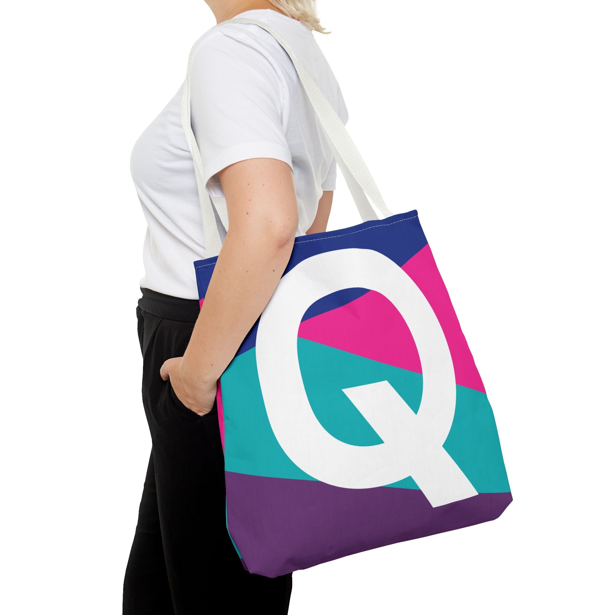 Monogram 'Q' Colorblock Tote Bag — Personalized Initial Q Shoulder Tote