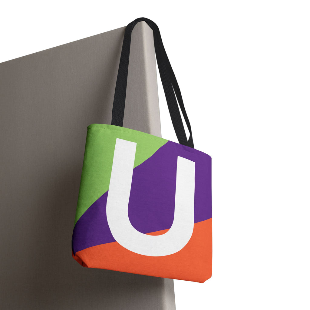 Monogram 'U' Colorblock Tote Bag — Personalized Initial U Shoulder Tote