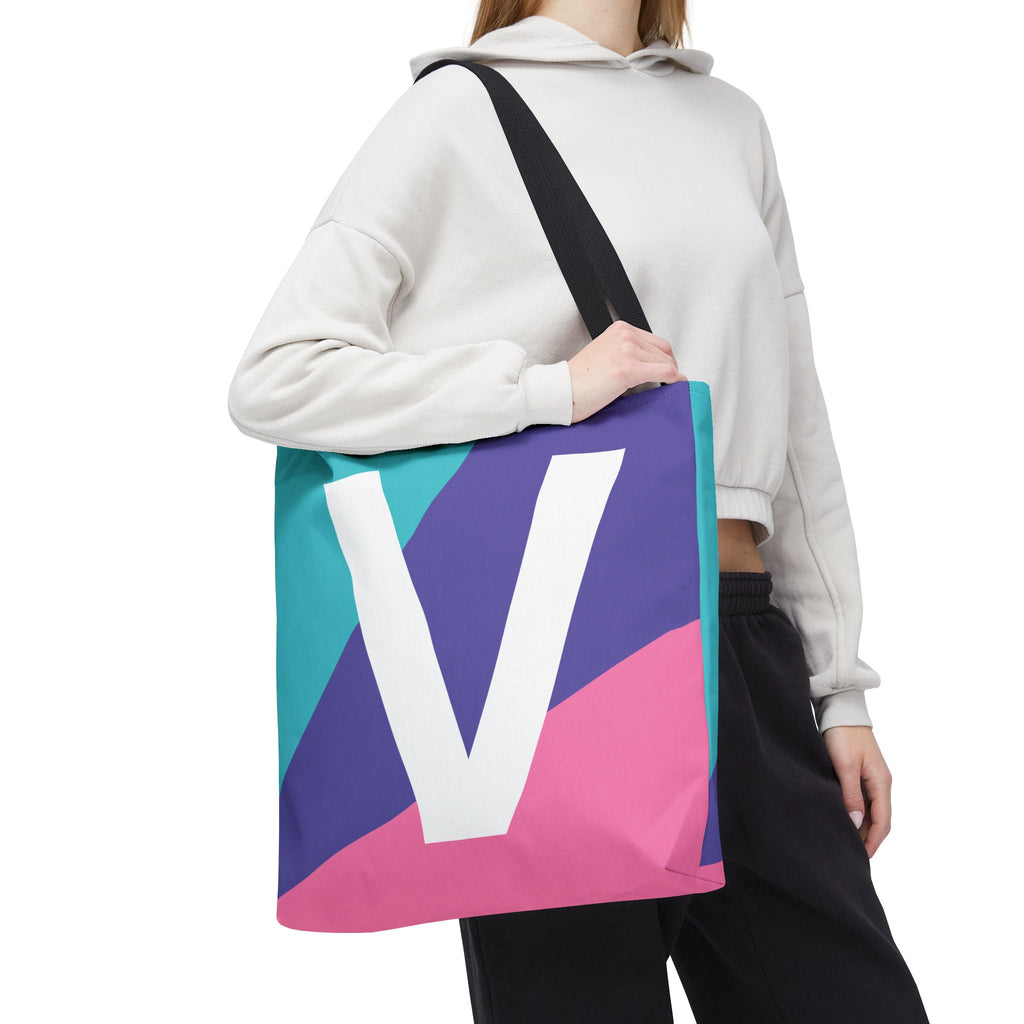 Monogram 'V' Colorblock Tote Bag — Personalized Initial V Shoulder Tote