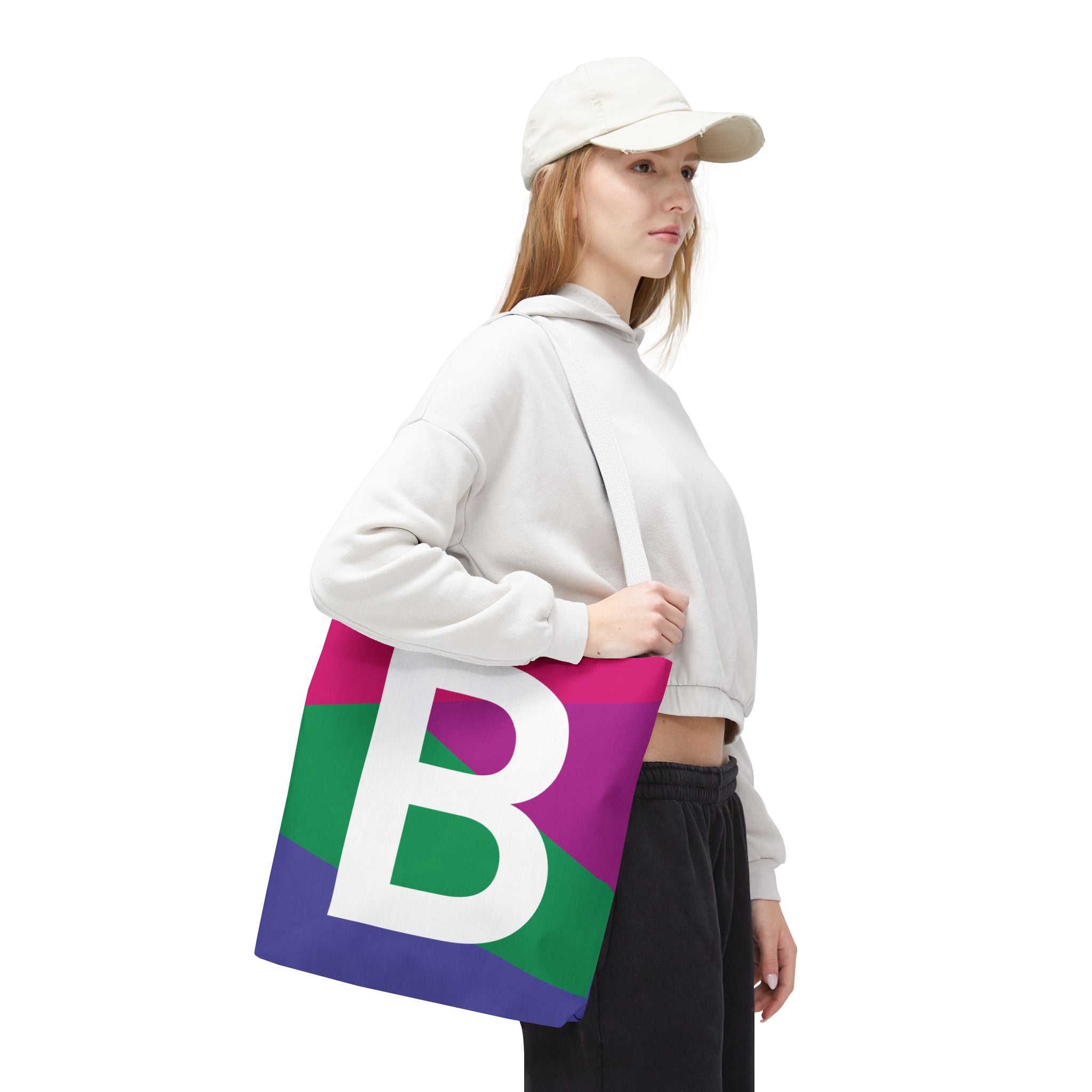 Monogram 'B' Colorblock Tote Bag — Personalized Initial B Shoulder Tote