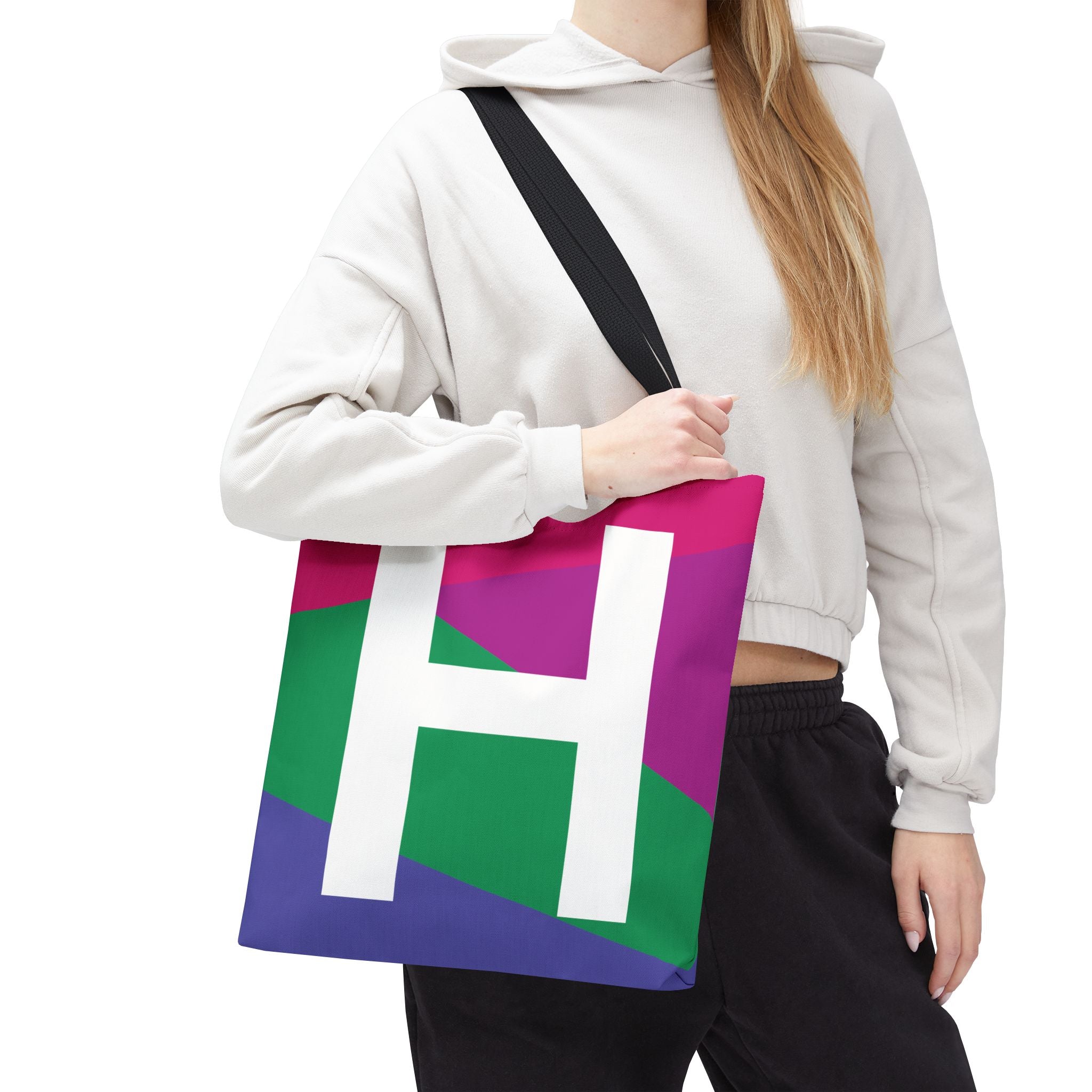 Monogram 'H' Colorblock Tote Bag — Personalized Initial H Shoulder Tote