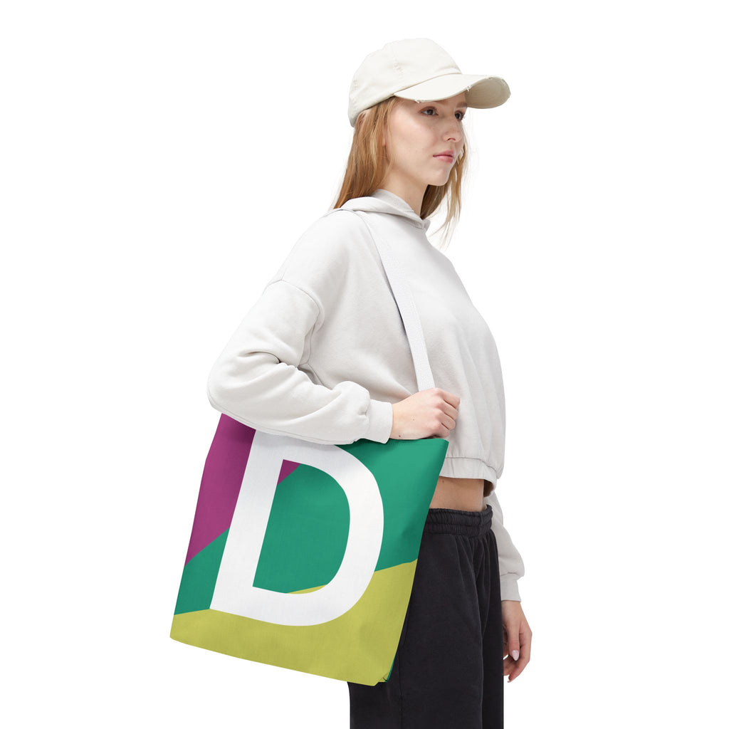 Monogram 'D' Colorblock Tote Bag — Personalized Initial D Shoulder Tote