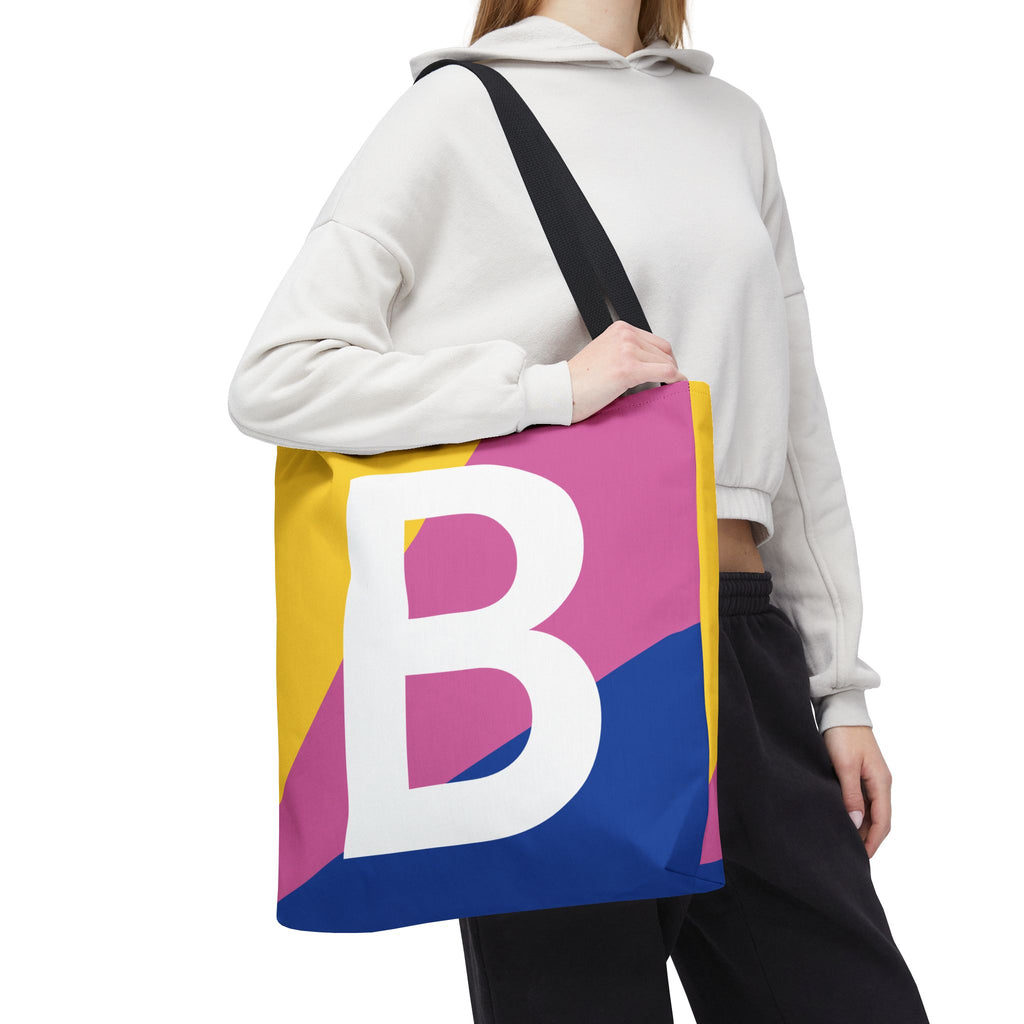 Monogram 'B' Colorblock Tote Bag — Personalized Initial B Shoulder Tote