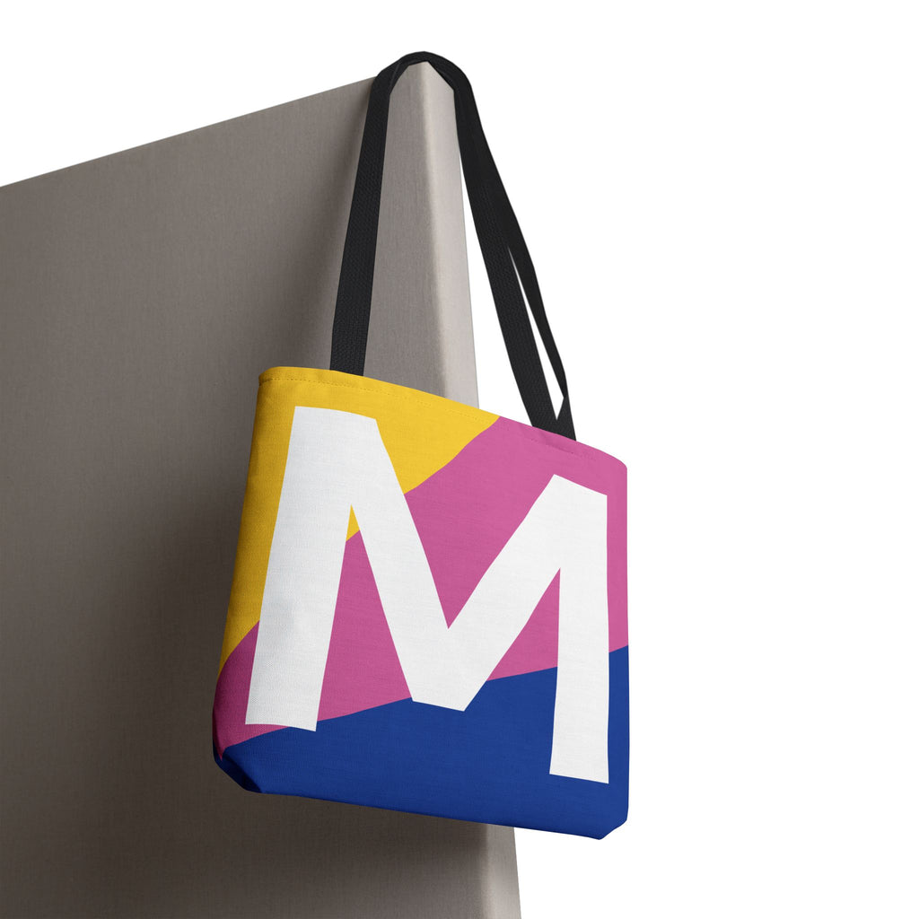 Monogram 'M' Colorblock Tote Bag — Personalized Initial M Shoulder Tote