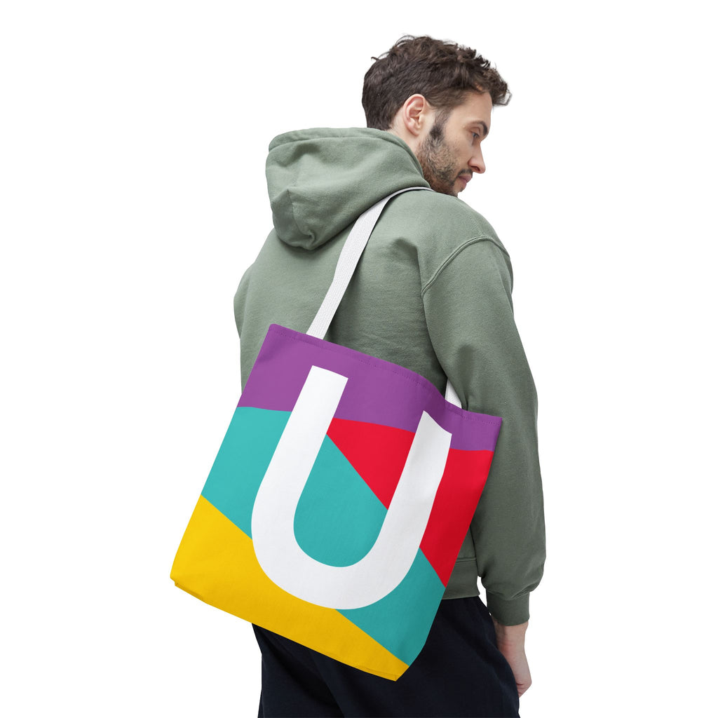 Monogram 'U' Colorblock Tote Bag — Personalized Initial U Shoulder Tote