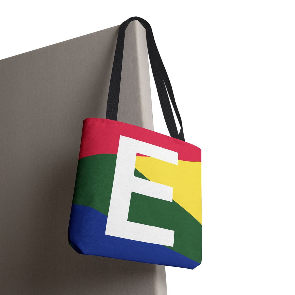 Monogram 'E' Colorblock Tote Bag — Personalized Initial E Shoulder Tote