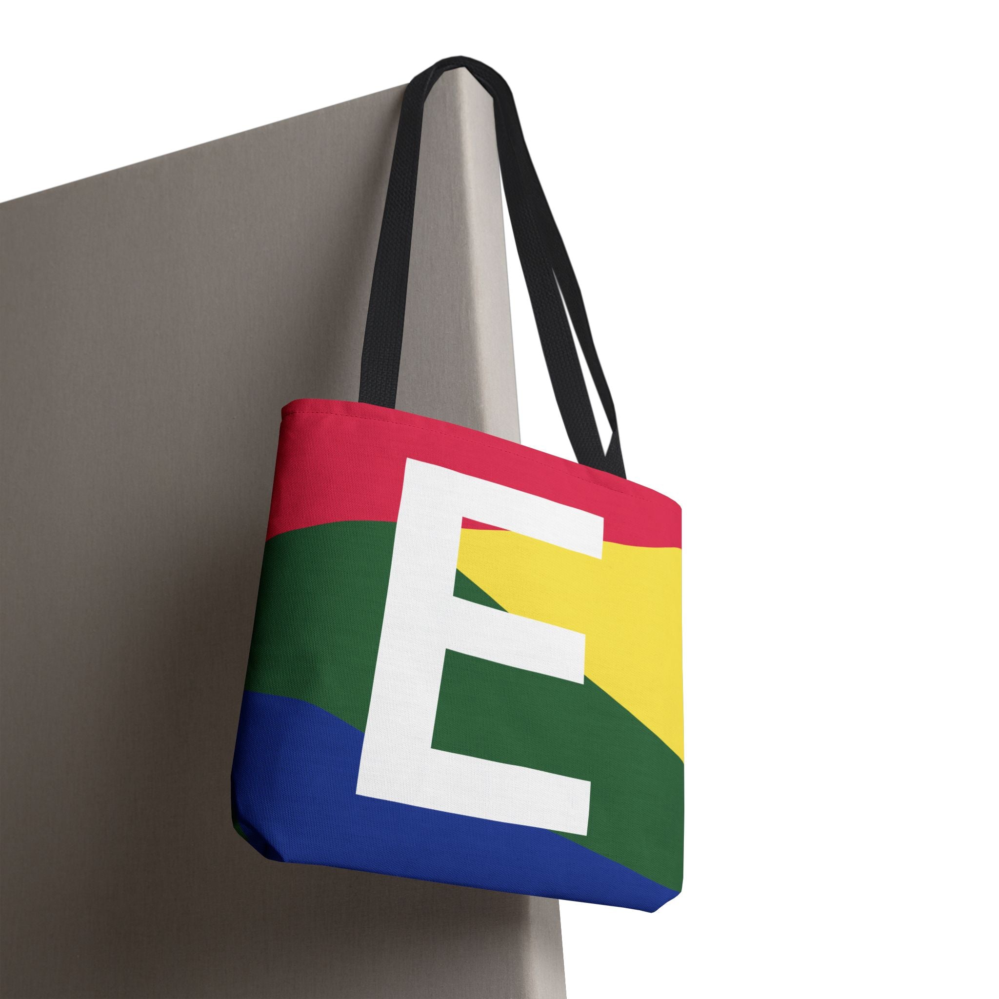 Monogram 'E' Colorblock Tote Bag — Personalized Initial E Shoulder Tote