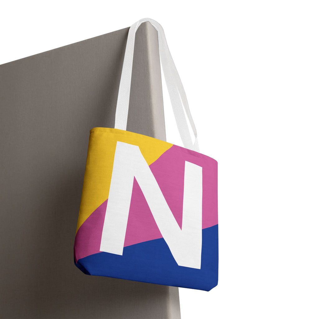 Monogram 'N' Colorblock Tote Bag — Personalized Initial N Shoulder Tote