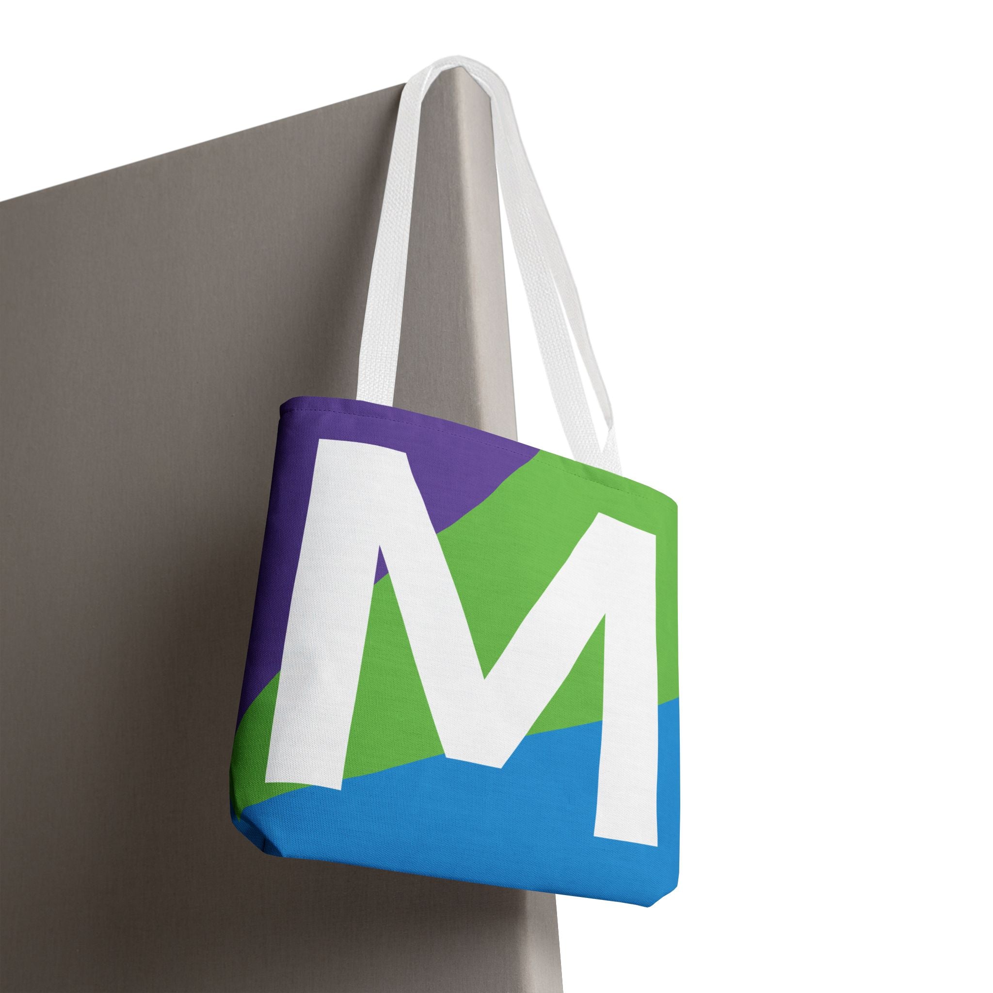 Monogram 'M' Colorblock Tote Bag — Personalized Initial M Shoulder Tote