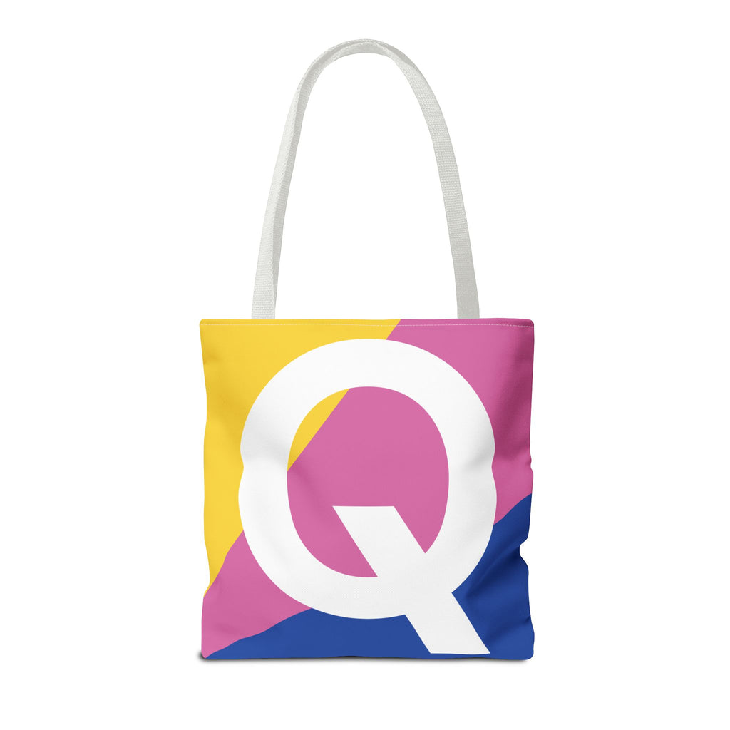Monogram 'Q' Colorblock Tote Bag — Personalized Initial Q Shoulder Tote
