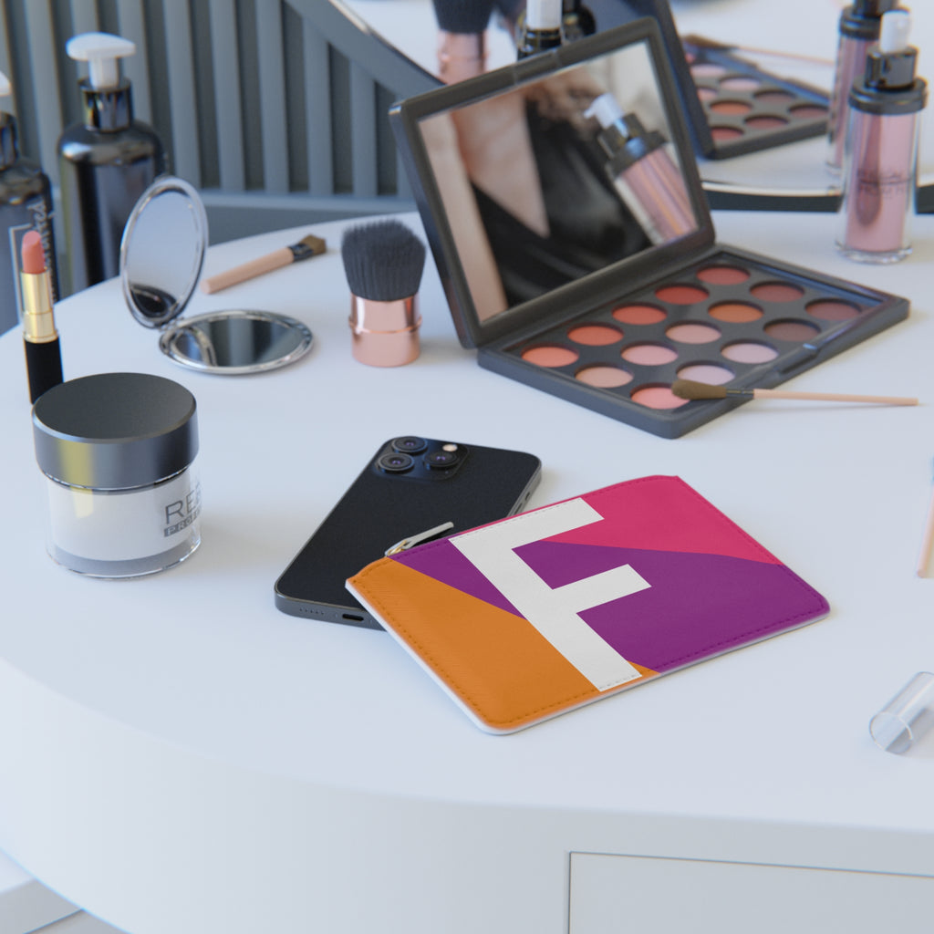 Initial F Mini Clutch — Colorblock Monogram Wristlet Wallet