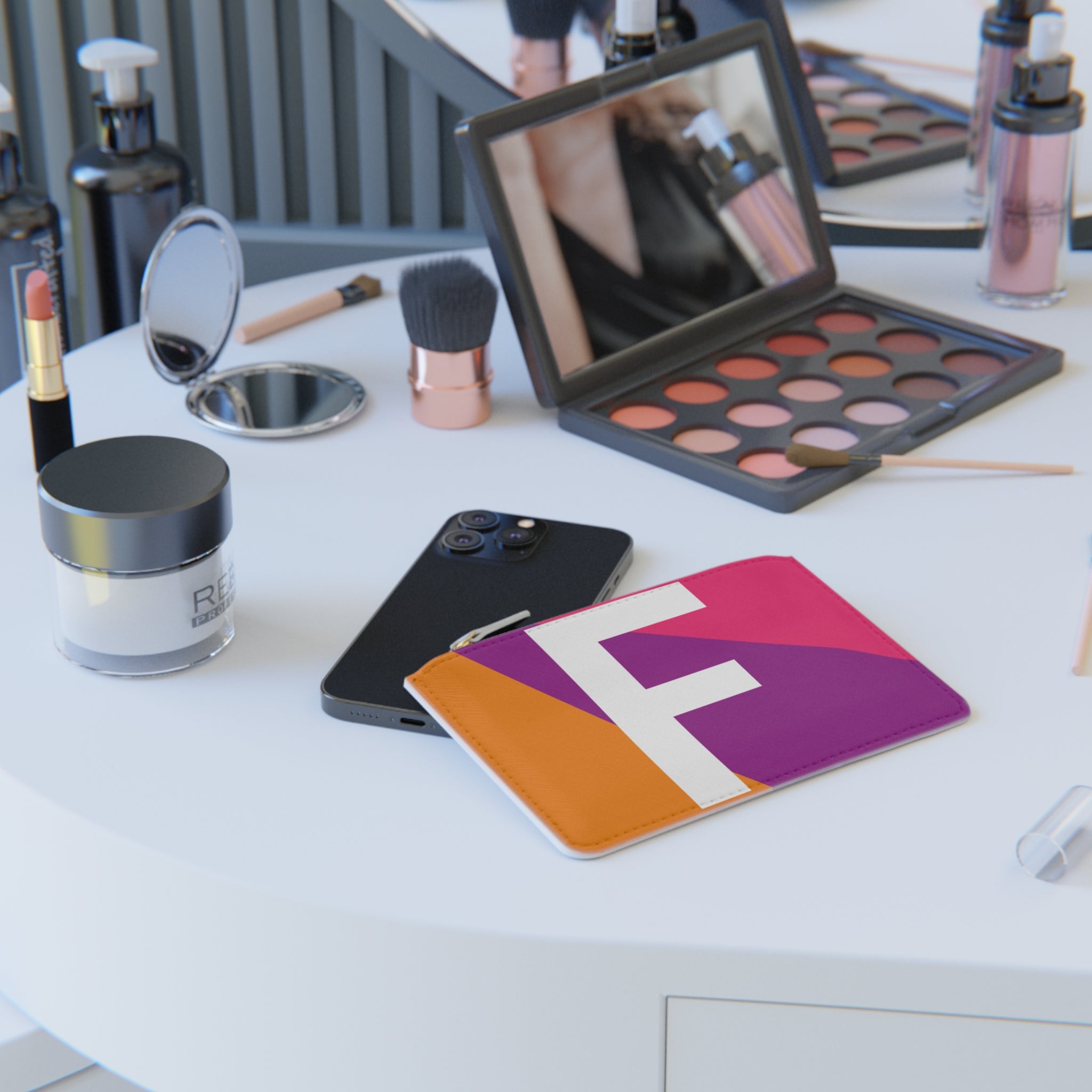 Initial F Mini Clutch — Colorblock Monogram Wristlet Wallet