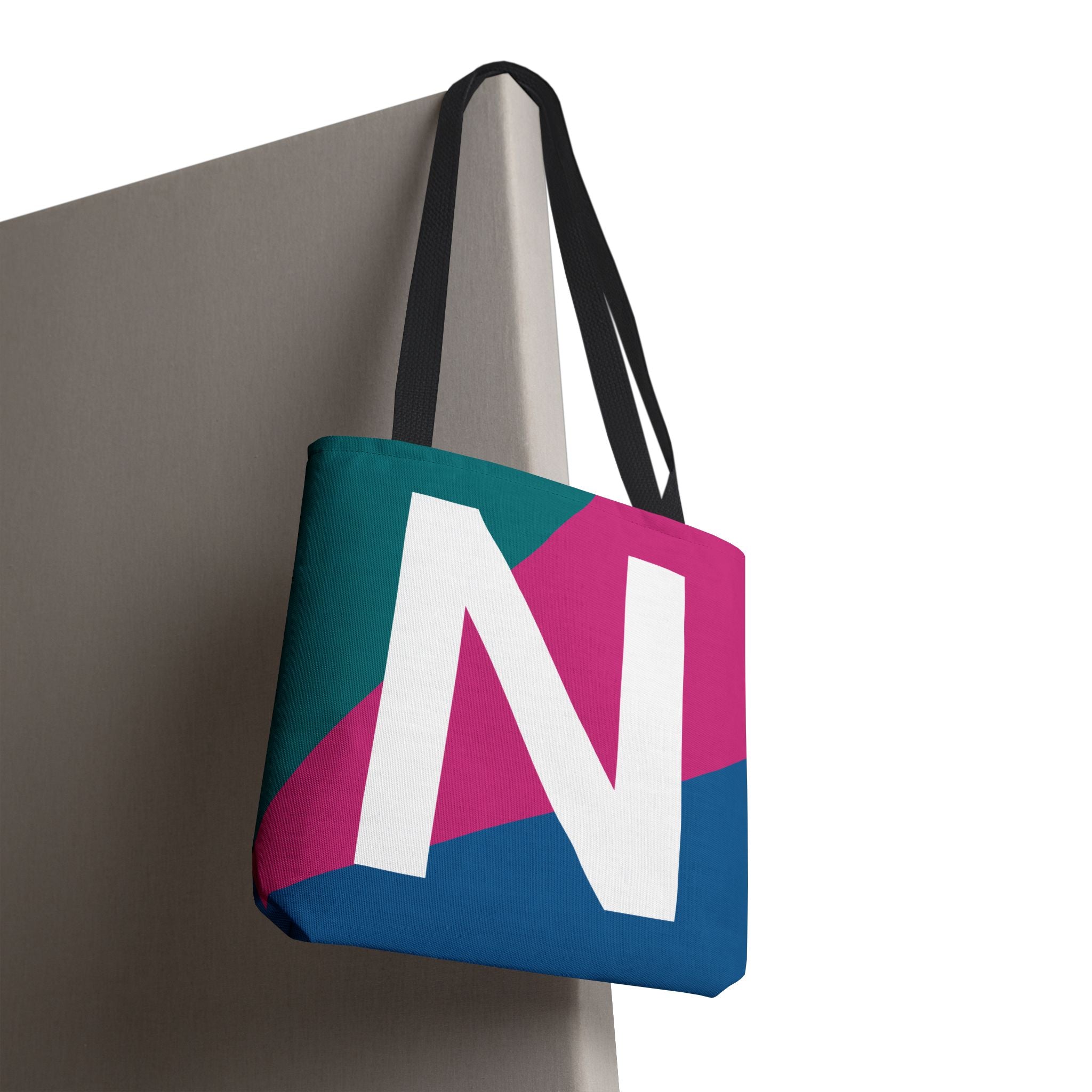 Monogram 'N' Colorblock Tote Bag — Personalized Initial N Shoulder Tote