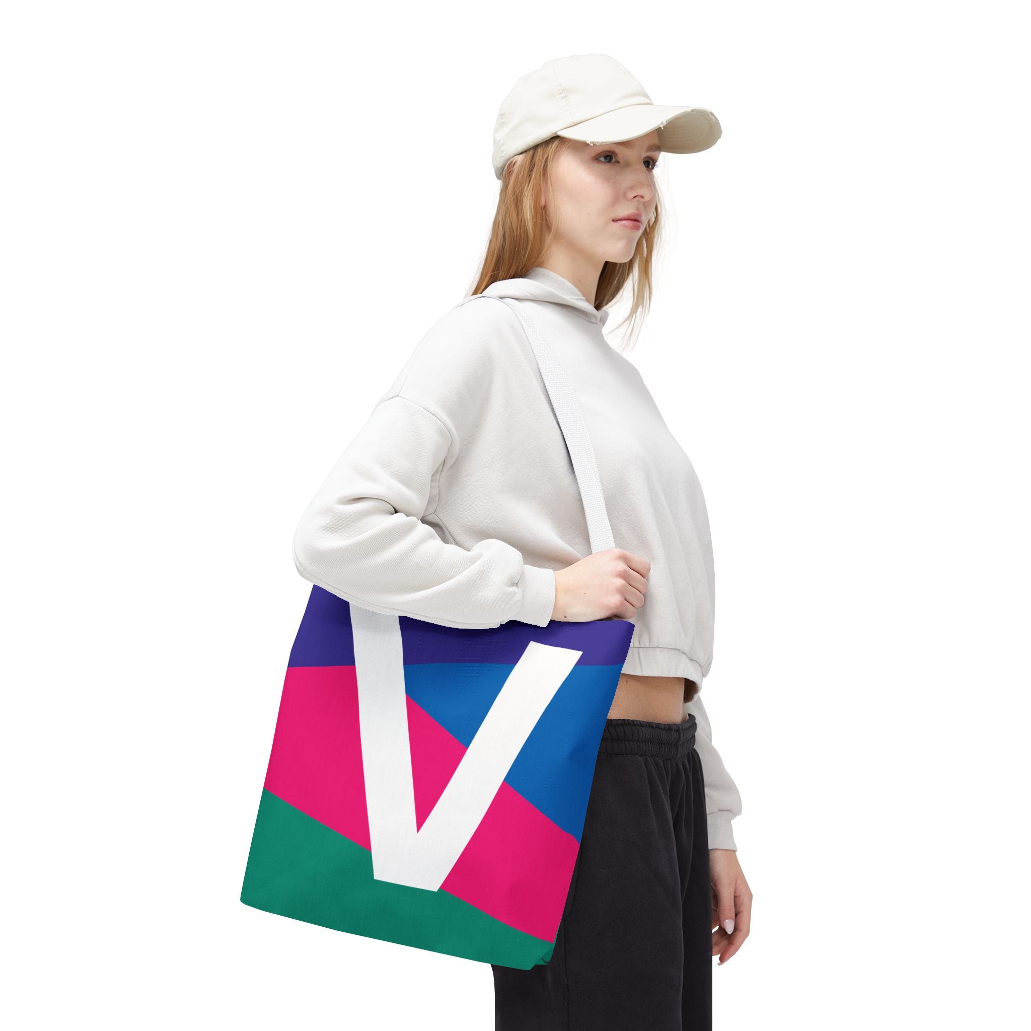 Monogram 'V' Colorblock Tote Bag — Personalized Initial V Shoulder Tote