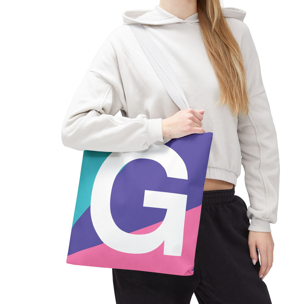 Monogram 'G' Colorblock Tote Bag — Personalized Initial G Shoulder Tote