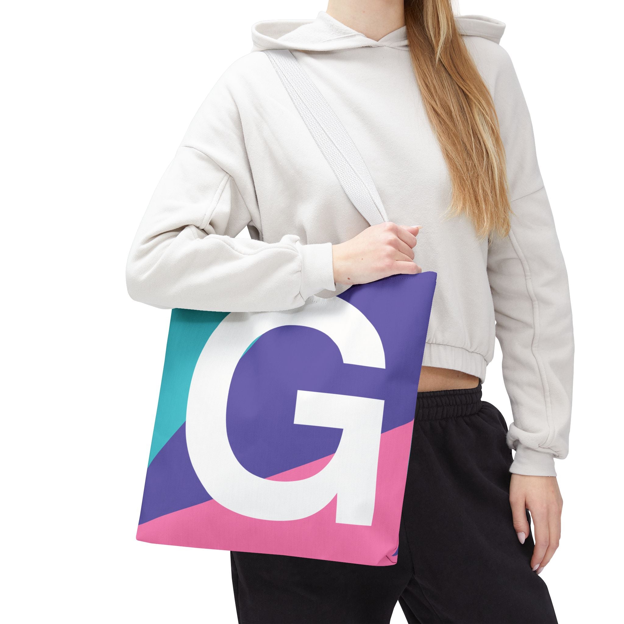 Monogram 'G' Colorblock Tote Bag — Personalized Initial G Shoulder Tote