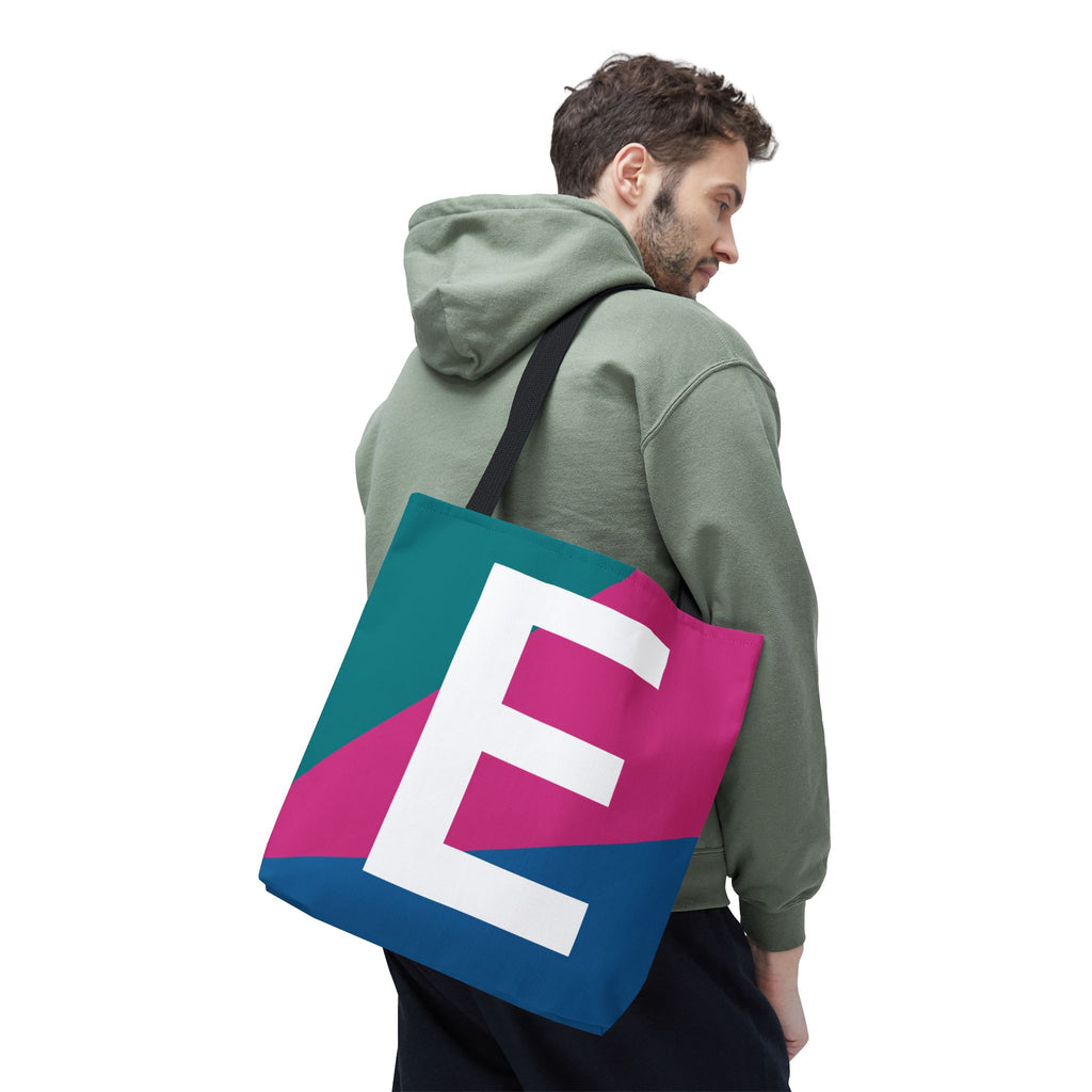 Monogram 'E' Colorblock Tote Bag — Personalized Initial E Shoulder Tote