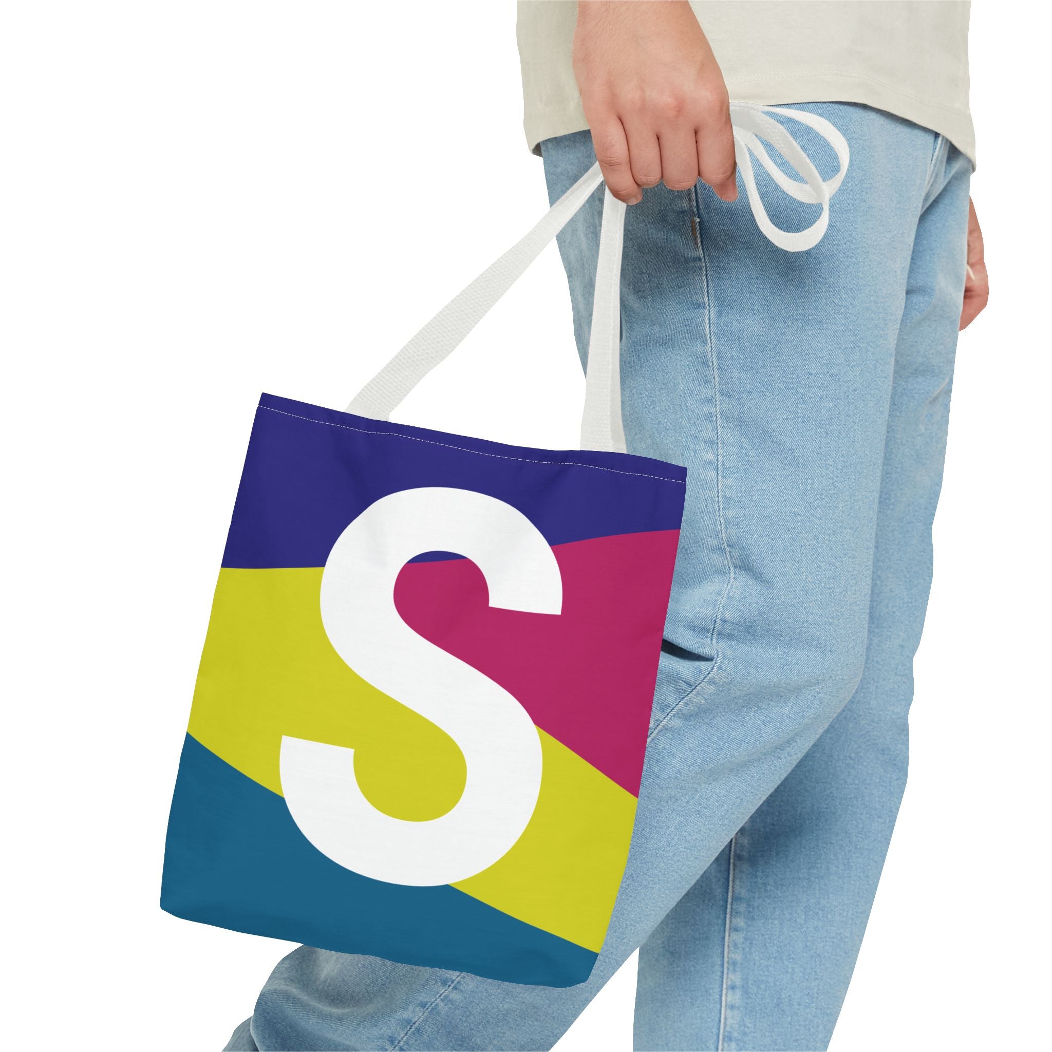 Monogram 'S' Colorblock Tote Bag — Personalized Initial S Shoulder Tote