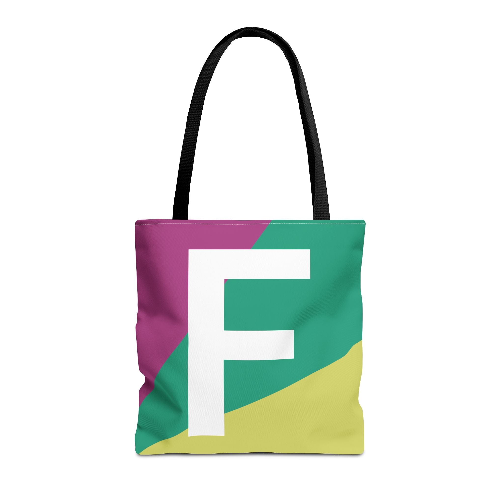 Monogram 'F' Colorblock Tote Bag — Personalized Initial F Shoulder Tote