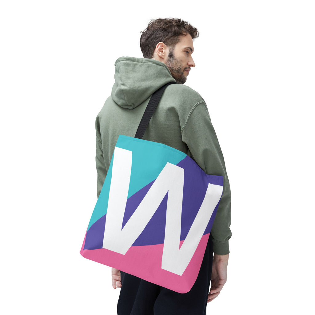 Monogram 'W' Colorblock Tote Bag — Personalized Initial W Shoulder Tote