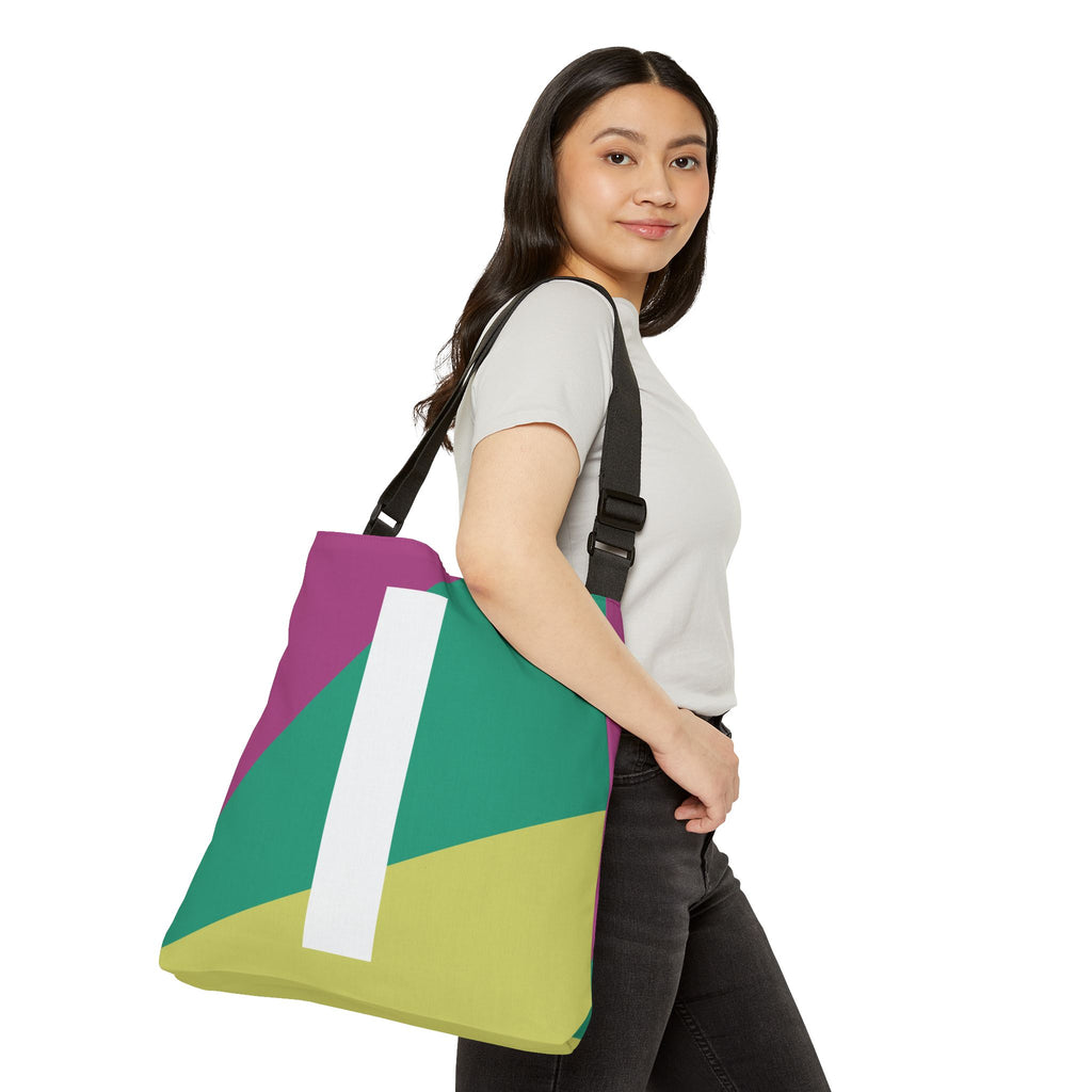 Initial Letter 'I' Colorblock Adjustable Tote Bag — Monogram Alphabet Shoulder Bag