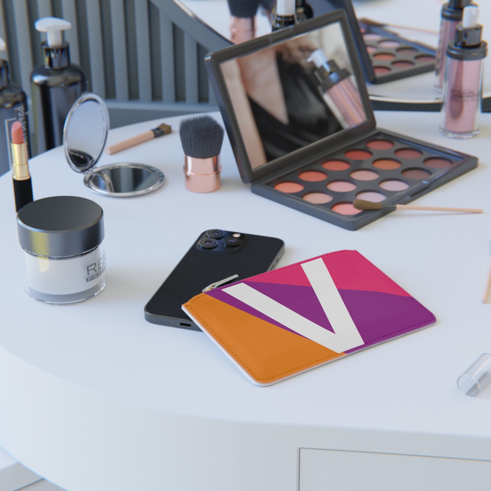 Initial V Mini Clutch — Colorblock Monogram Wristlet Wallet