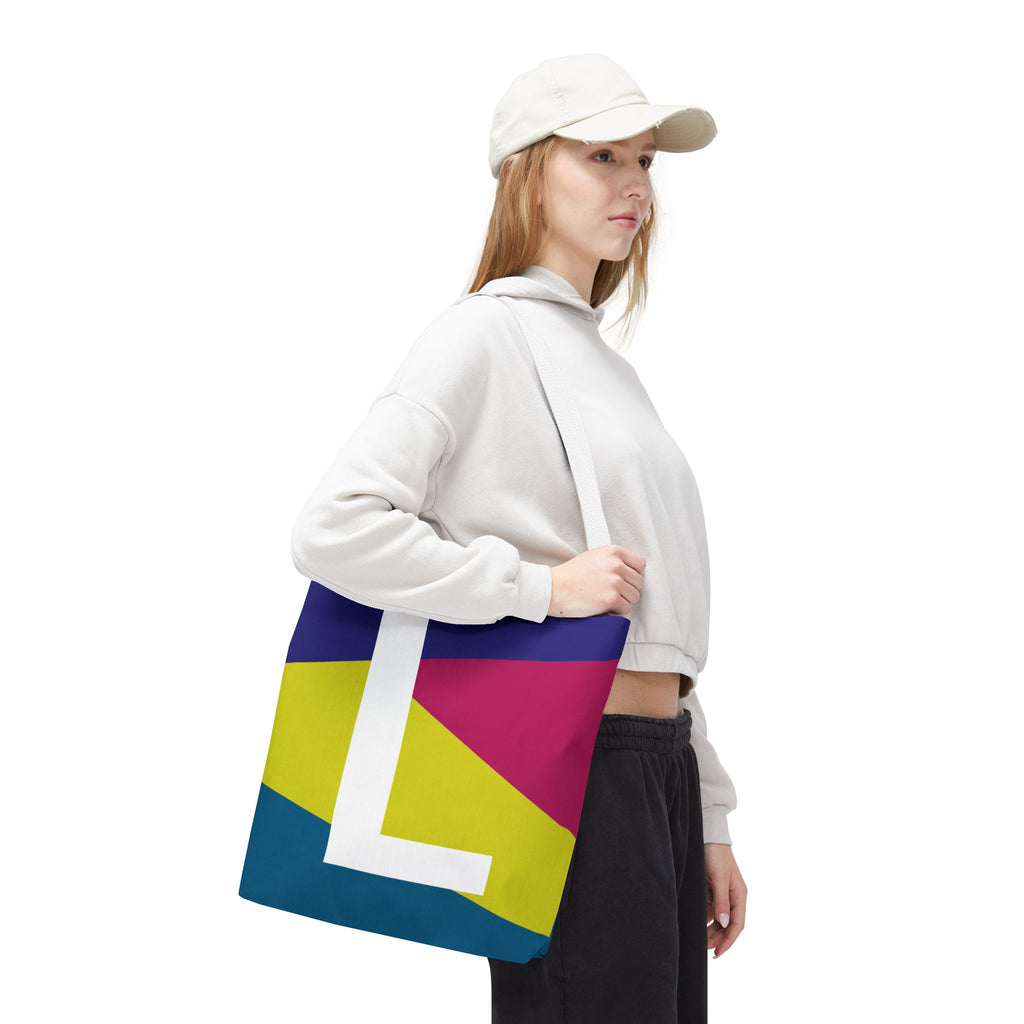 Monogram 'L' Colorblock Tote Bag — Personalized Initial L Shoulder Tote