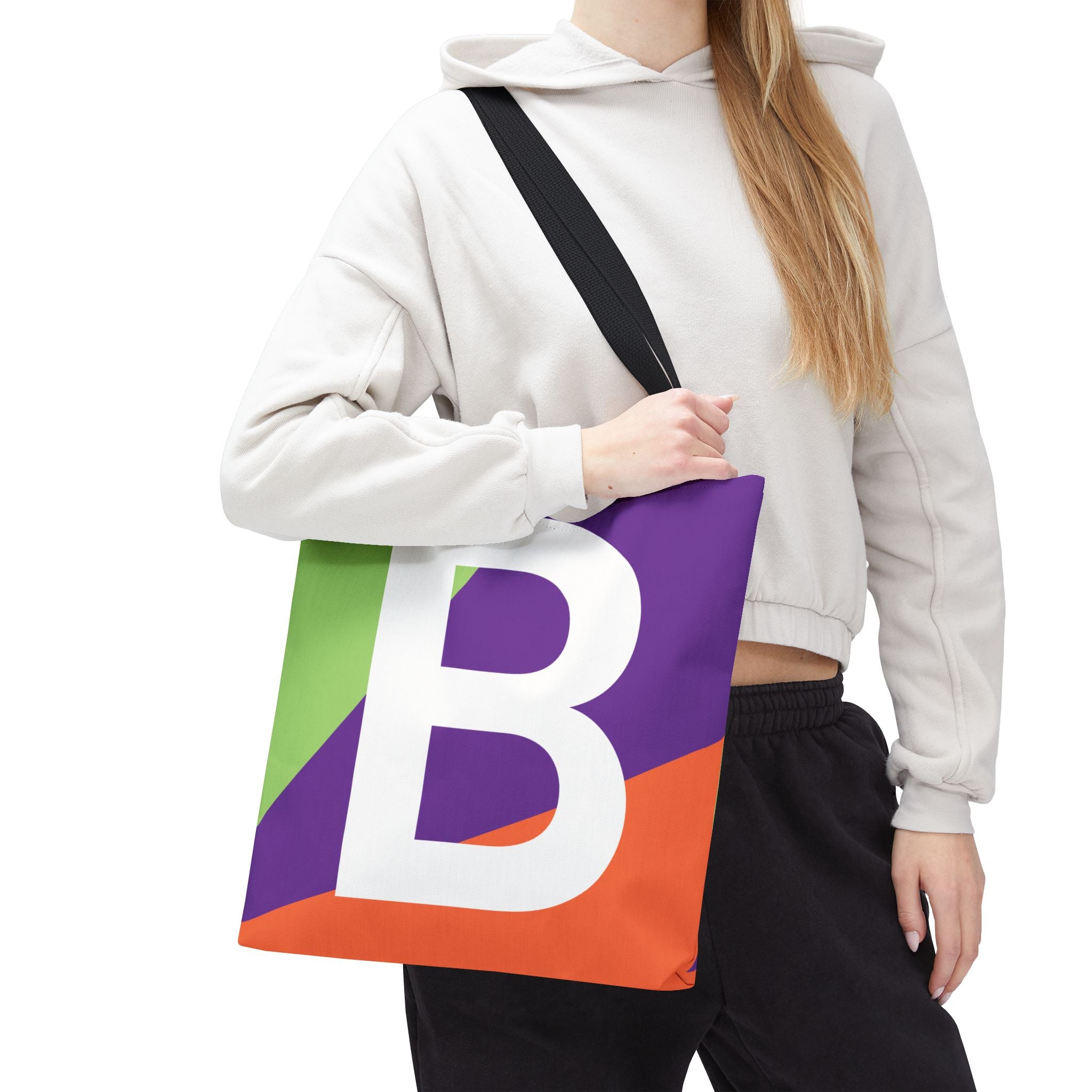 Monogram 'B' Colorblock Tote Bag — Personalized Initial B Shoulder Tote