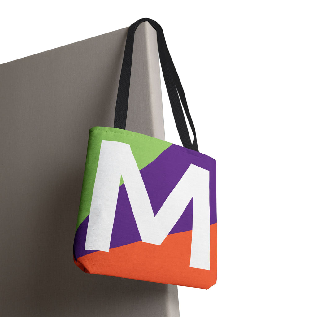 Monogram 'M' Colorblock Tote Bag — Personalized Initial M Shoulder Tote