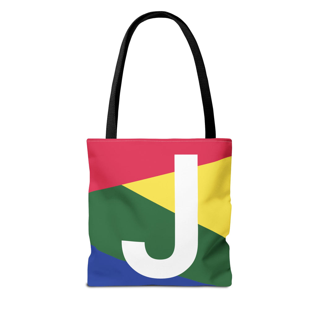 Monogram 'J' Colorblock Tote Bag — Personalized Initial J Shoulder Tote