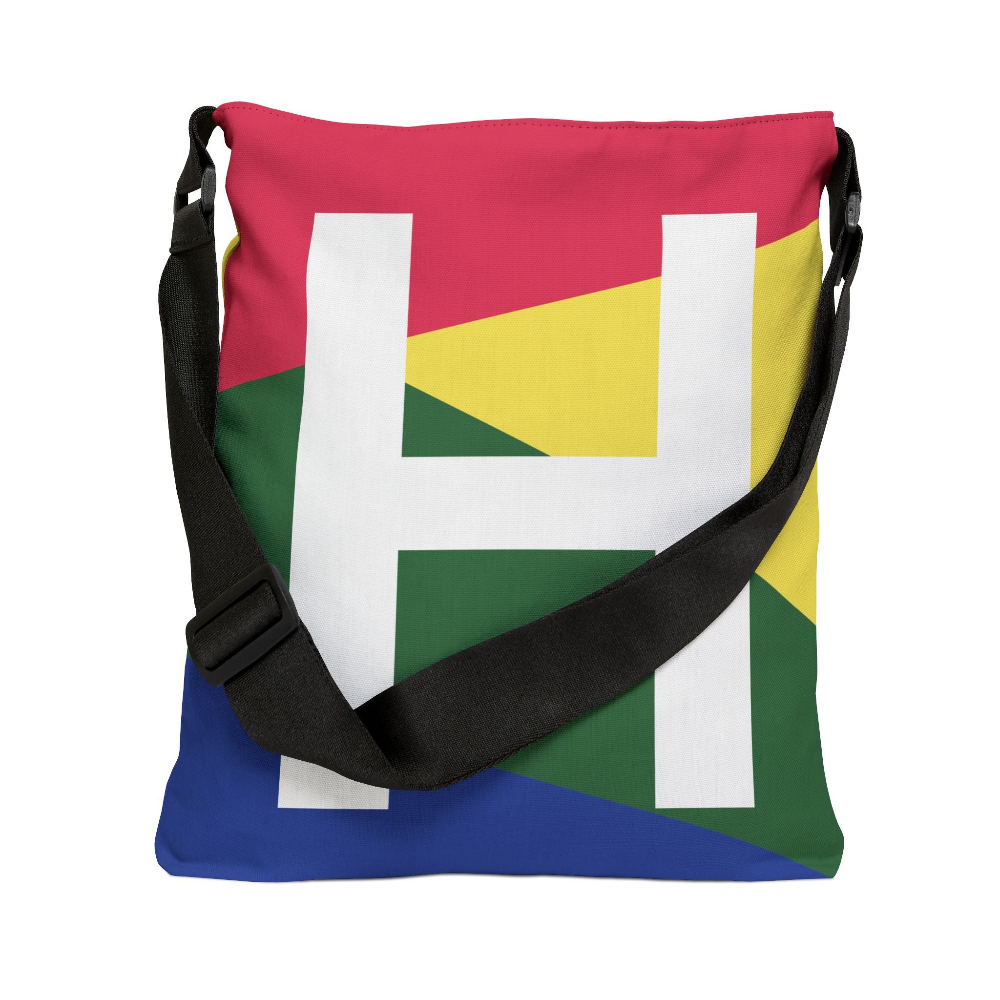 Initial Letter 'H' Colorblock Adjustable Tote Bag — Monogram Alphabet Shoulder Bag